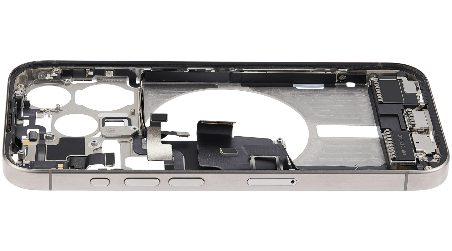 Mid-Frame Housing W/ Charging Port Flex & Small Parts For iPhone 15 Pro (EU / Global Version) (Pull) (Natural Titanium)