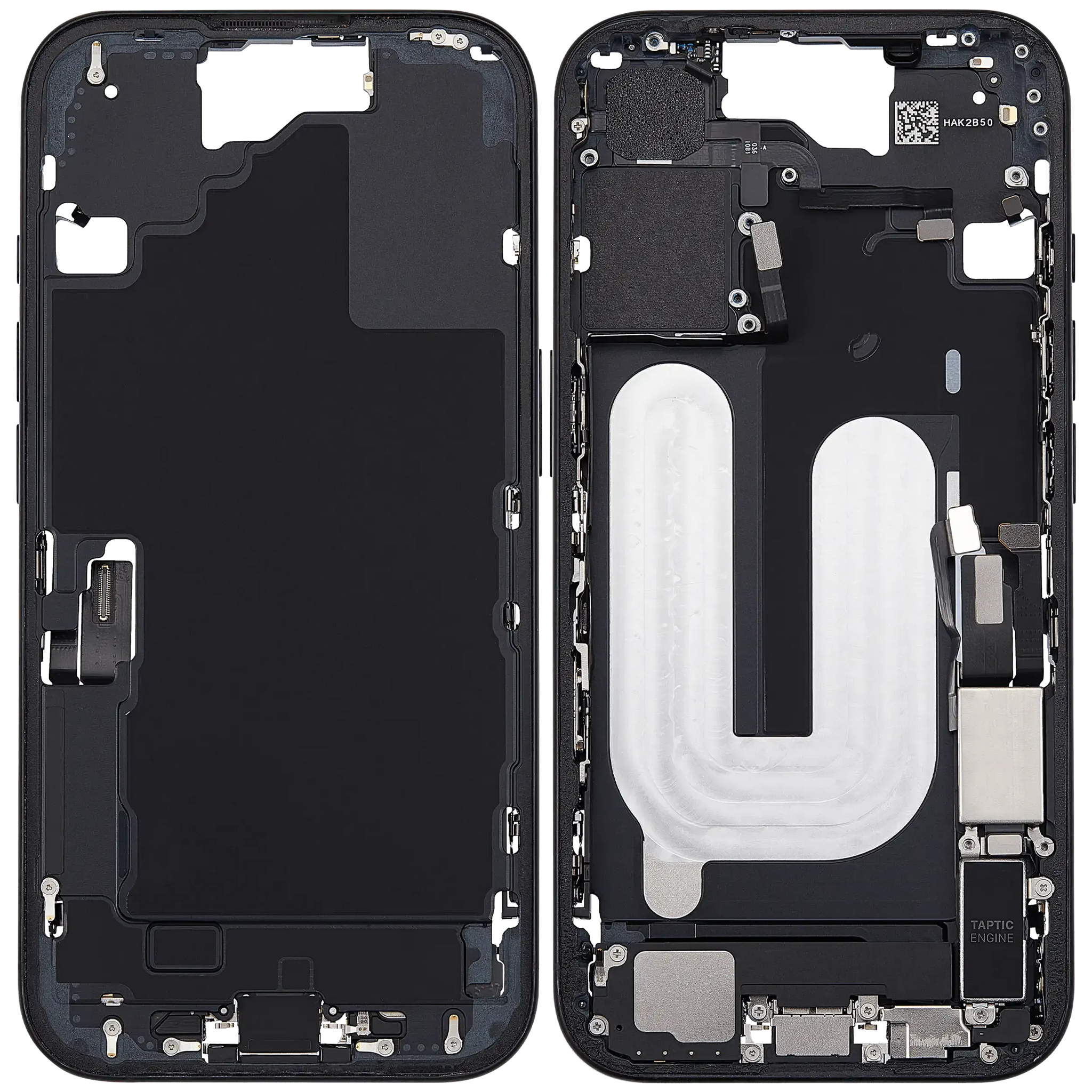Mid-Frame Housing W/ Charging Port Flex & Small Parts For iPhone 16 (US Version) (Pull) (Black)