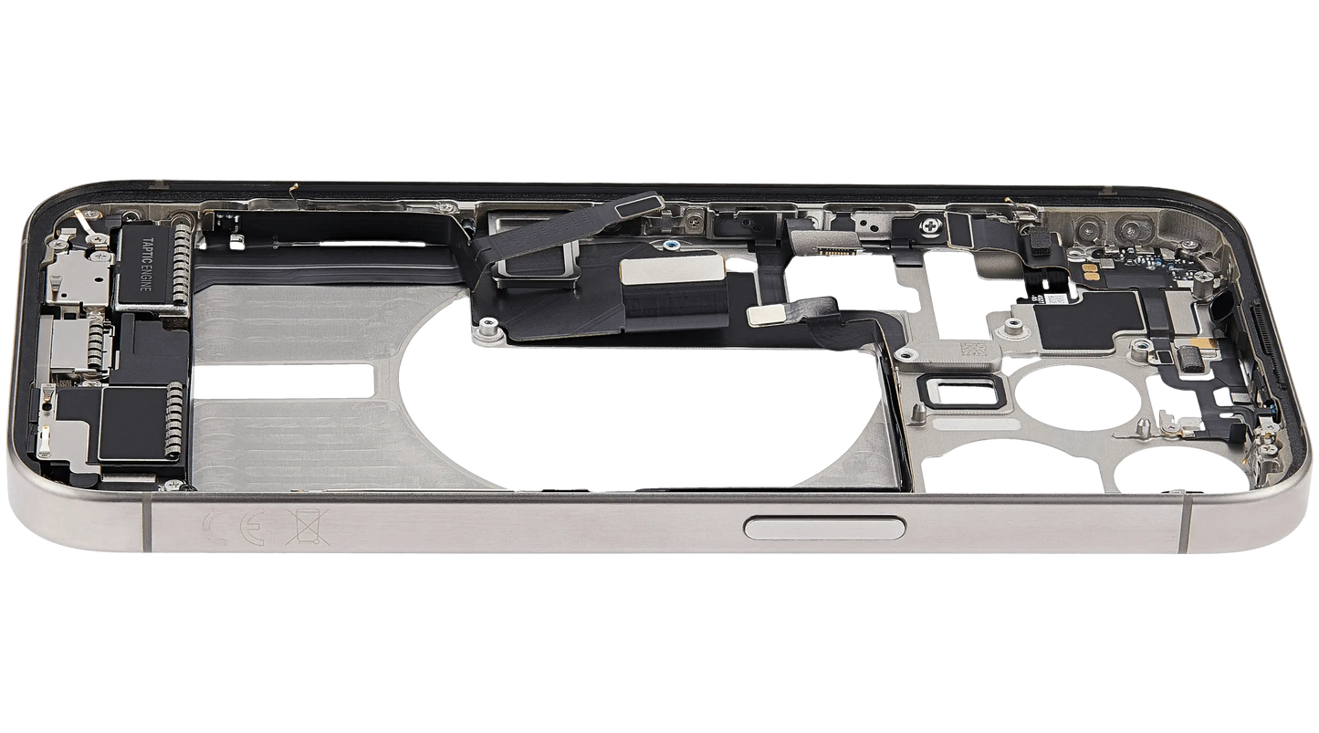 Mid-Frame Housing W/ Charging Port Flex & Small Parts For iPhone 15 Pro (EU / Global Version) (Pull) (Natural Titanium)