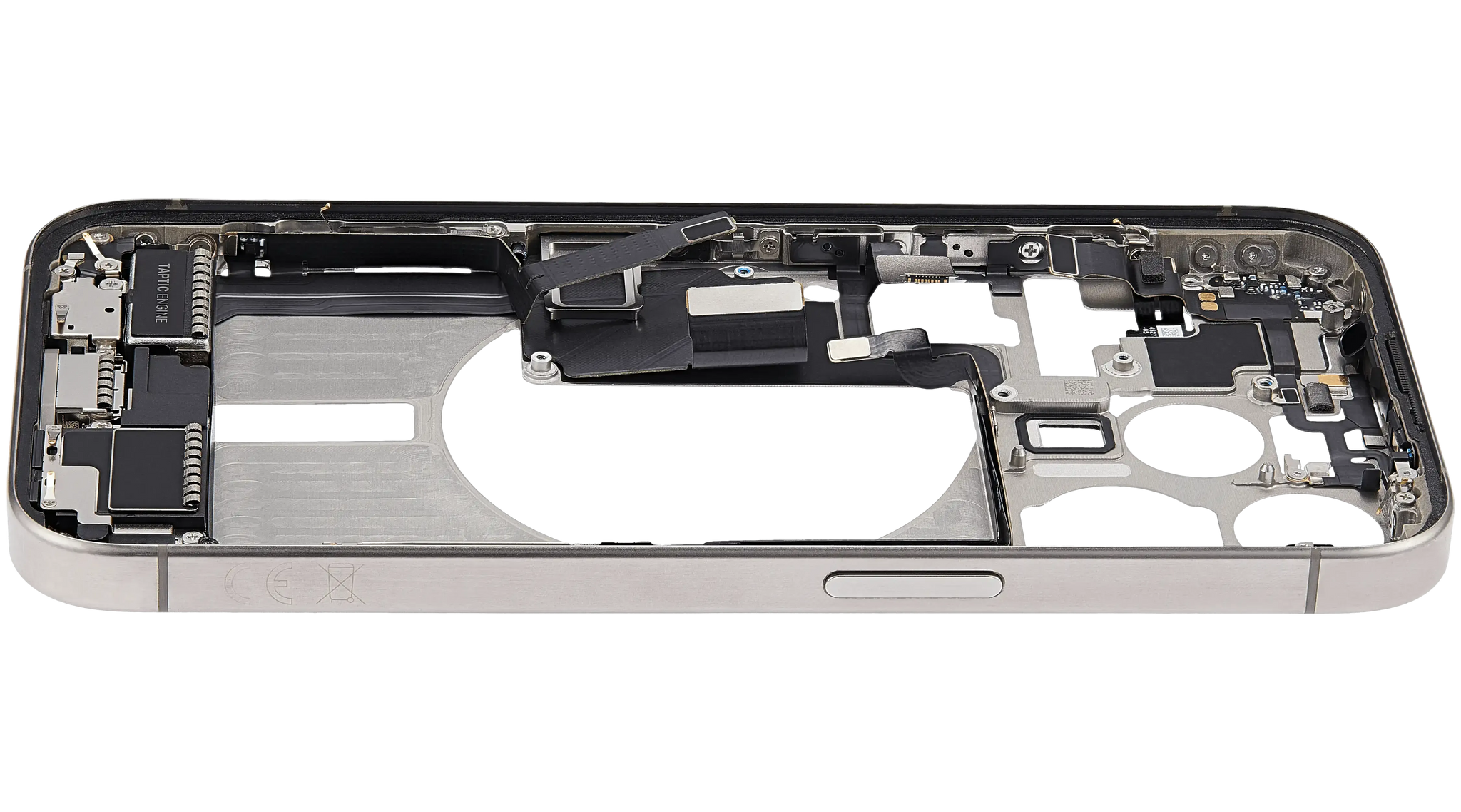 Mid-Frame Housing W/ Charging Port Flex & Small Parts For iPhone 15 Pro (EU / Global Version) (Pull) (Natural Titanium)