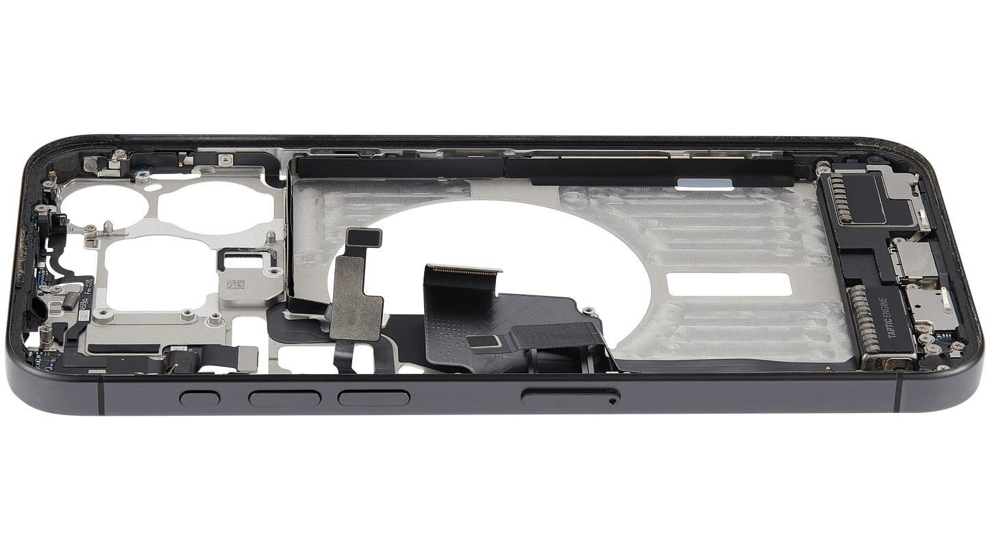 Mid-Frame Housing W/ Charging Port Flex & Small Parts For iPhone 15 Pro Max (EU / Global Version) (Pull) (Black Titanium)