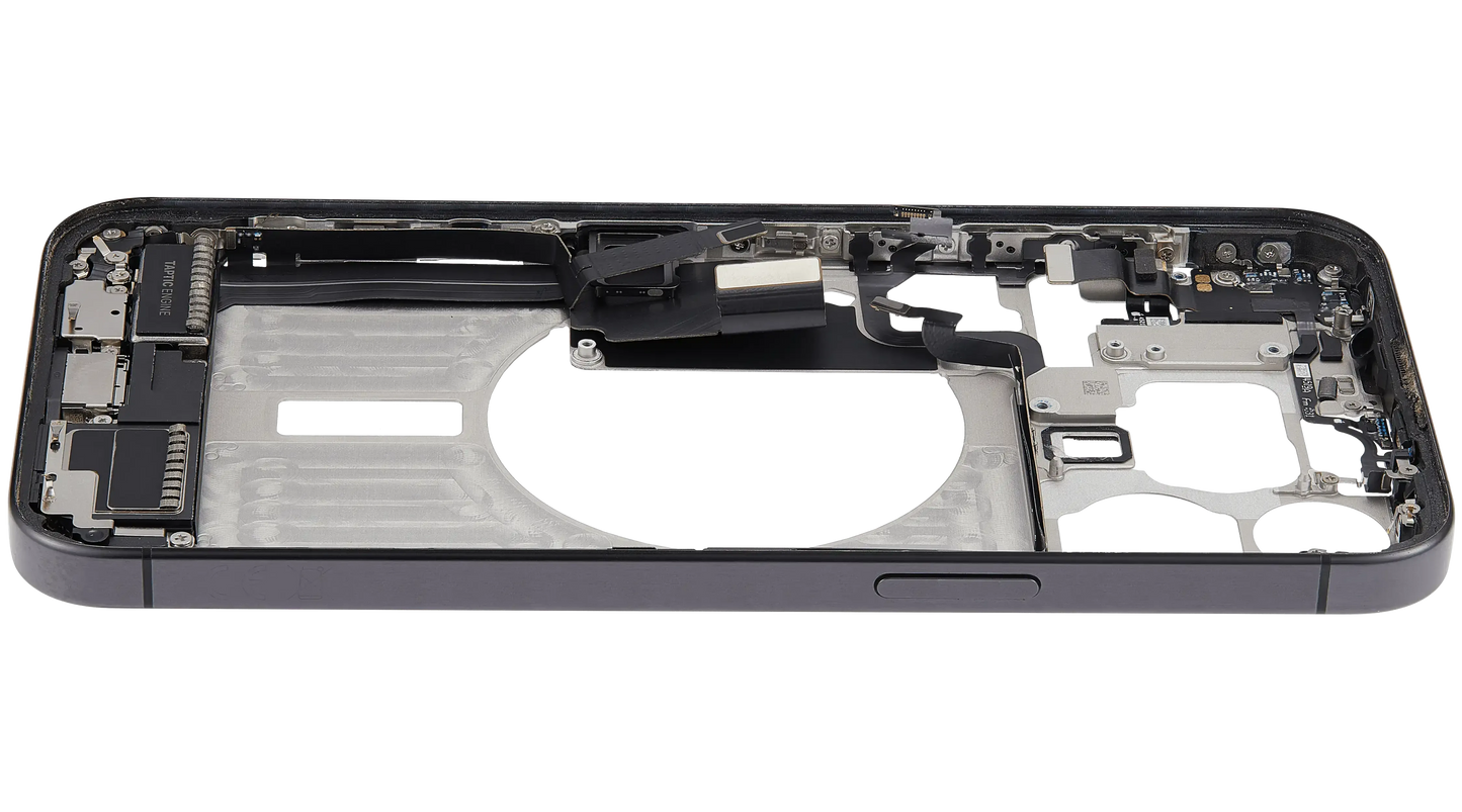 Mid-Frame Housing W/ Charging Port Flex & Small Parts For iPhone 15 Pro Max (EU / Global Version) (Pull) (Black Titanium)