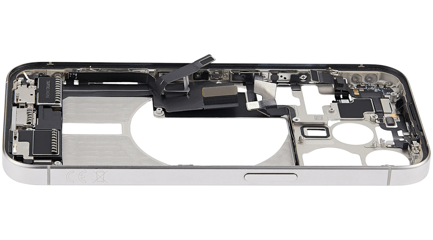 Mid-Frame Housing W/ Charging Port Flex & Small Parts For iPhone 15 Pro (EU / Global Version) (Pull) (White Titanium)