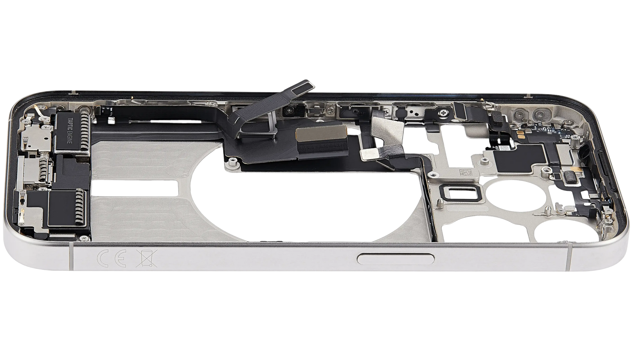 Mid-Frame Housing W/ Charging Port Flex & Small Parts For iPhone 15 Pro (EU / Global Version) (Pull) (White Titanium)