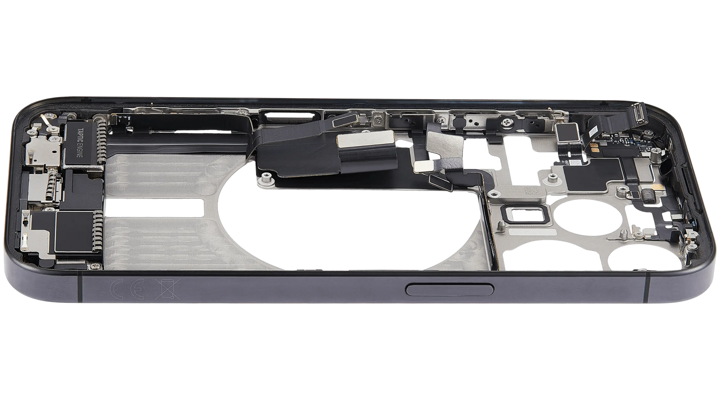 Mid-Frame Housing W/ Charging Port Flex & Small Parts For iPhone 15 Pro (EU / Global Version) (Pull) (Black Titanium)