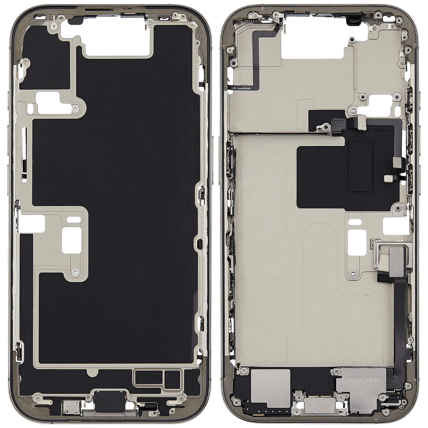 Mid-Frame Housing W/ Charging Port Flex & Small Parts For iPhone 16 Pro (EU / Global Version) (Used OEM Pull: Grade A) (Natural Titanium)