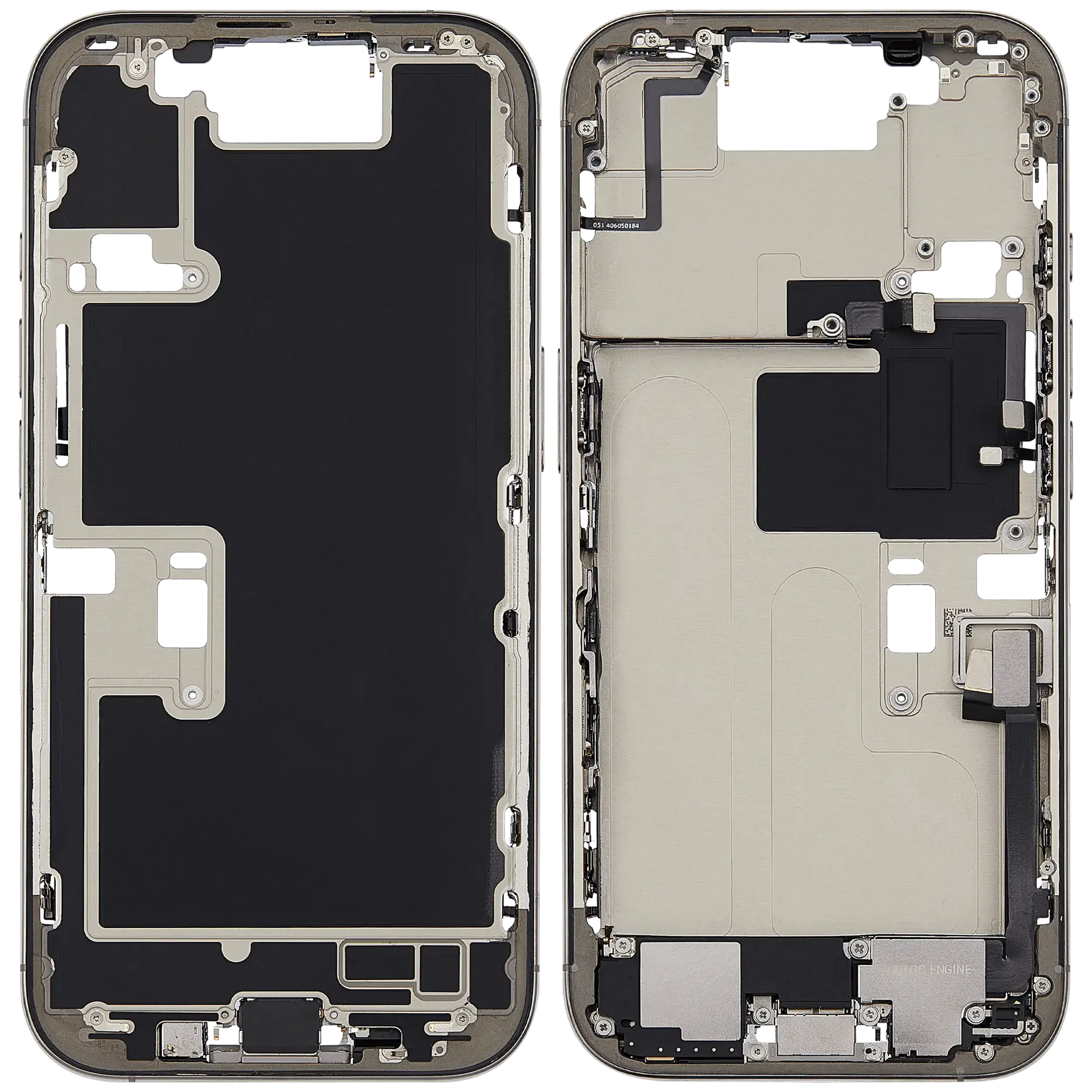 Mid-Frame Housing W/ Charging Port Flex & Small Parts For iPhone 16 Pro (EU / Global Version) (Used OEM Pull: Grade A) (Natural Titanium)
