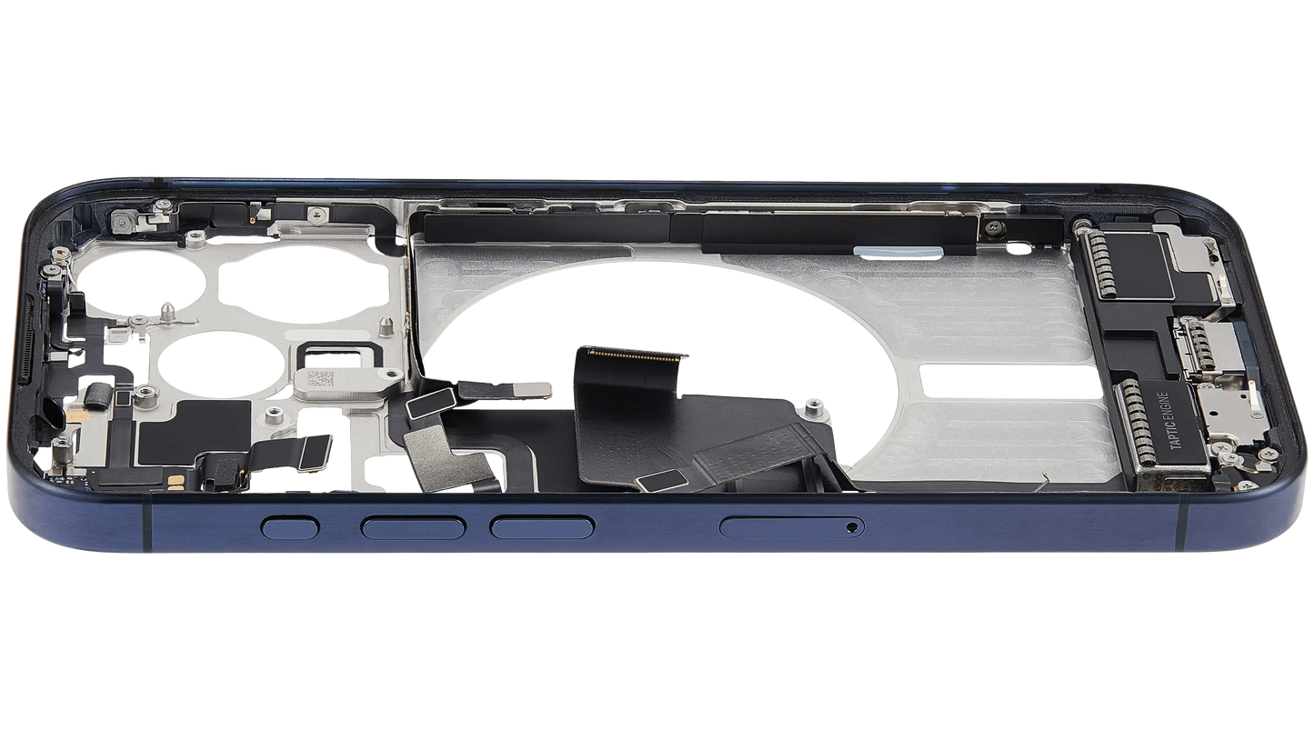 Mid-Frame Housing W/ Charging Port Flex & Small Parts For iPhone 15 Pro (EU / Global Version) (Pull) (Blue Titanium)