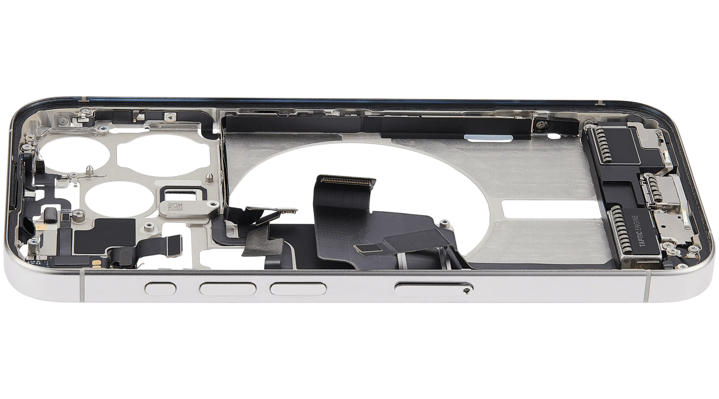 Mid-Frame Housing W/ Charging Port Flex & Small Parts For iPhone 15 Pro (EU / Global Version) (Pull) (White Titanium)