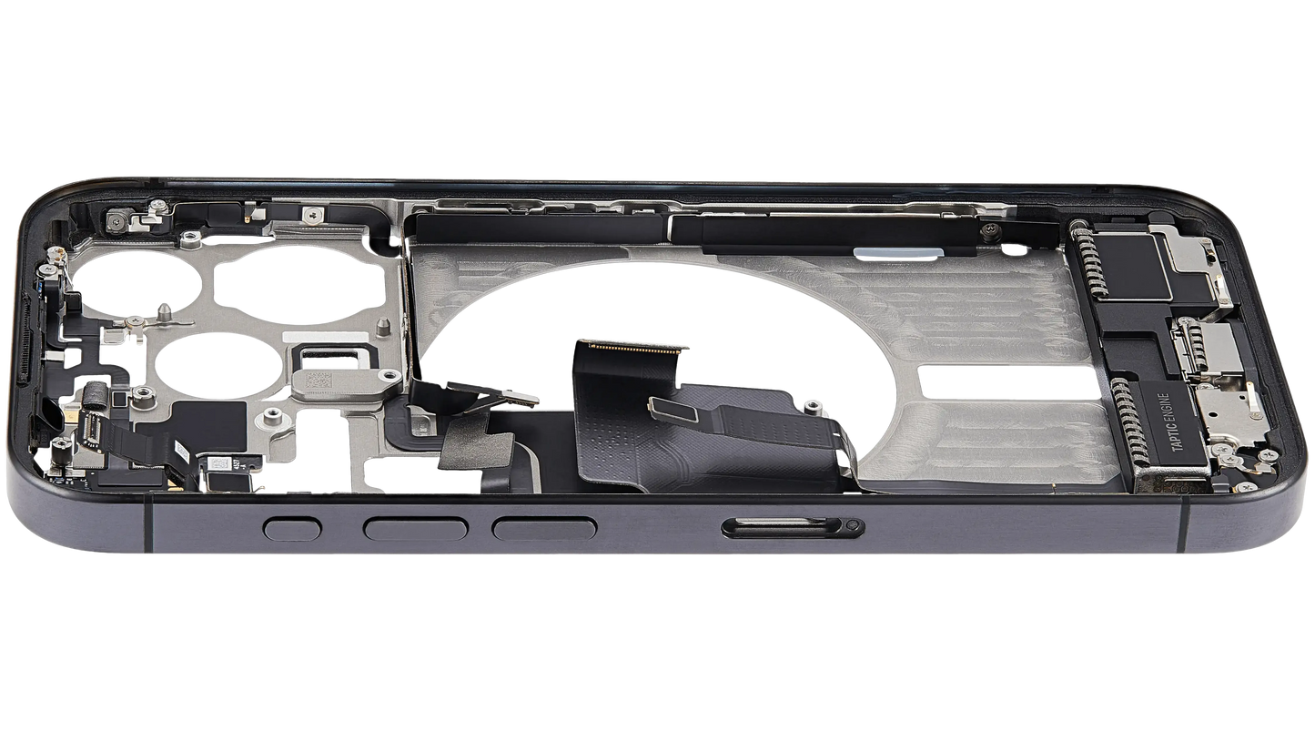 Mid-Frame Housing W/ Charging Port Flex & Small Parts For iPhone 15 Pro (EU / Global Version) (Pull) (Black Titanium)