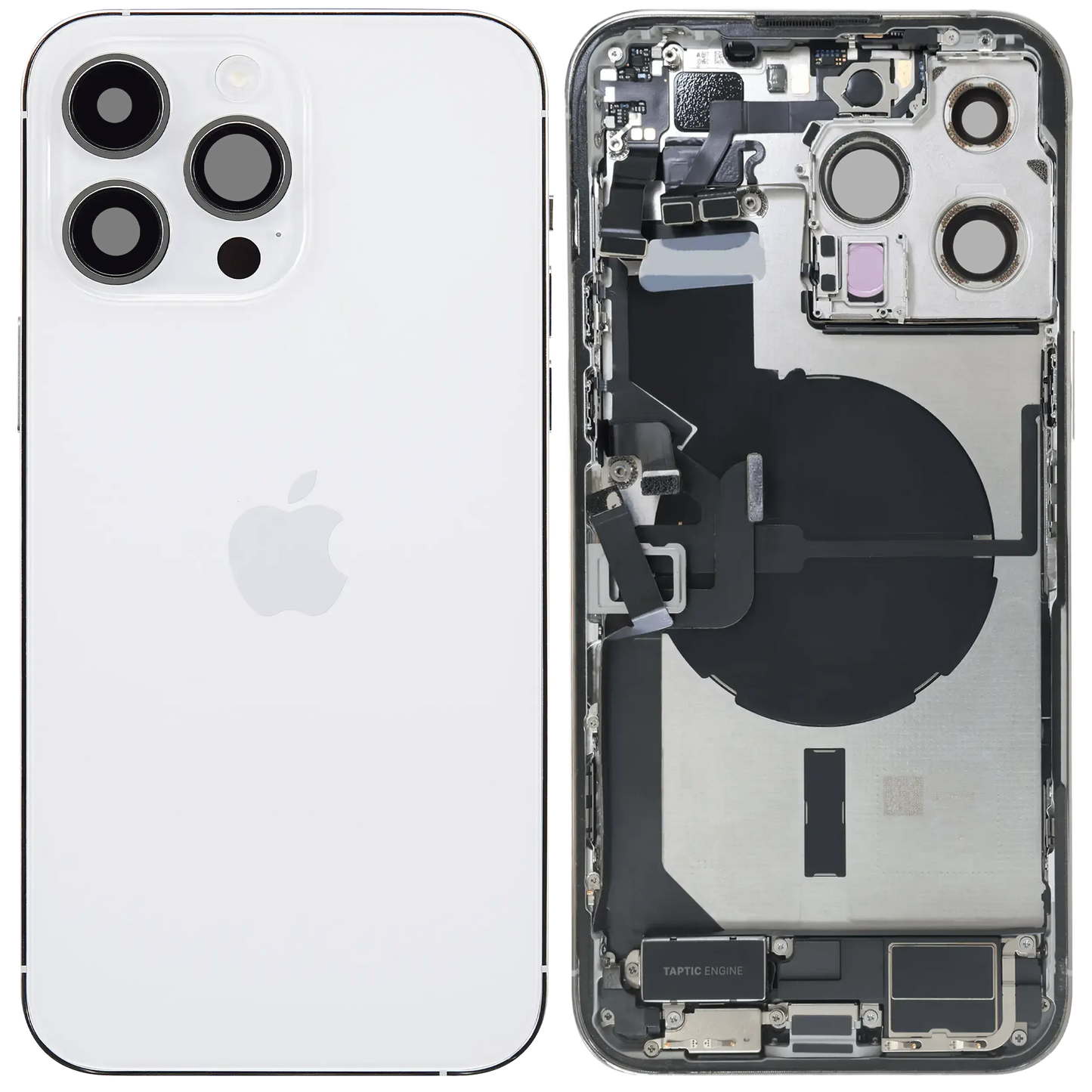 Back Housing W/ Charging Port Flex & Small Parts For iPhone 14 Pro Max (EU / Global Version) (Pull) (Silver)