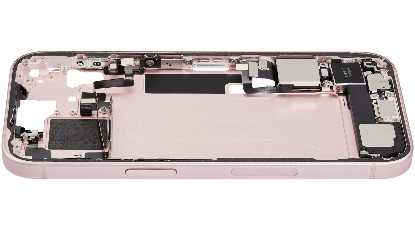 Mid-Frame Housing W/ Charging Port Flex & Small Parts For iPhone 15 (US Version) (Pull) (Pink)