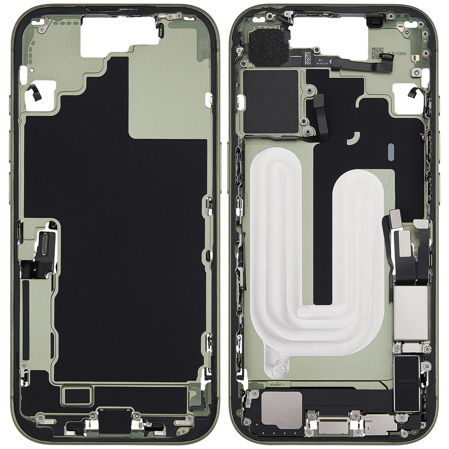 Mid-Frame Housing W/ Charging Port Flex & Small Parts For iPhone 17 (US Version) (Pull) (Sage)