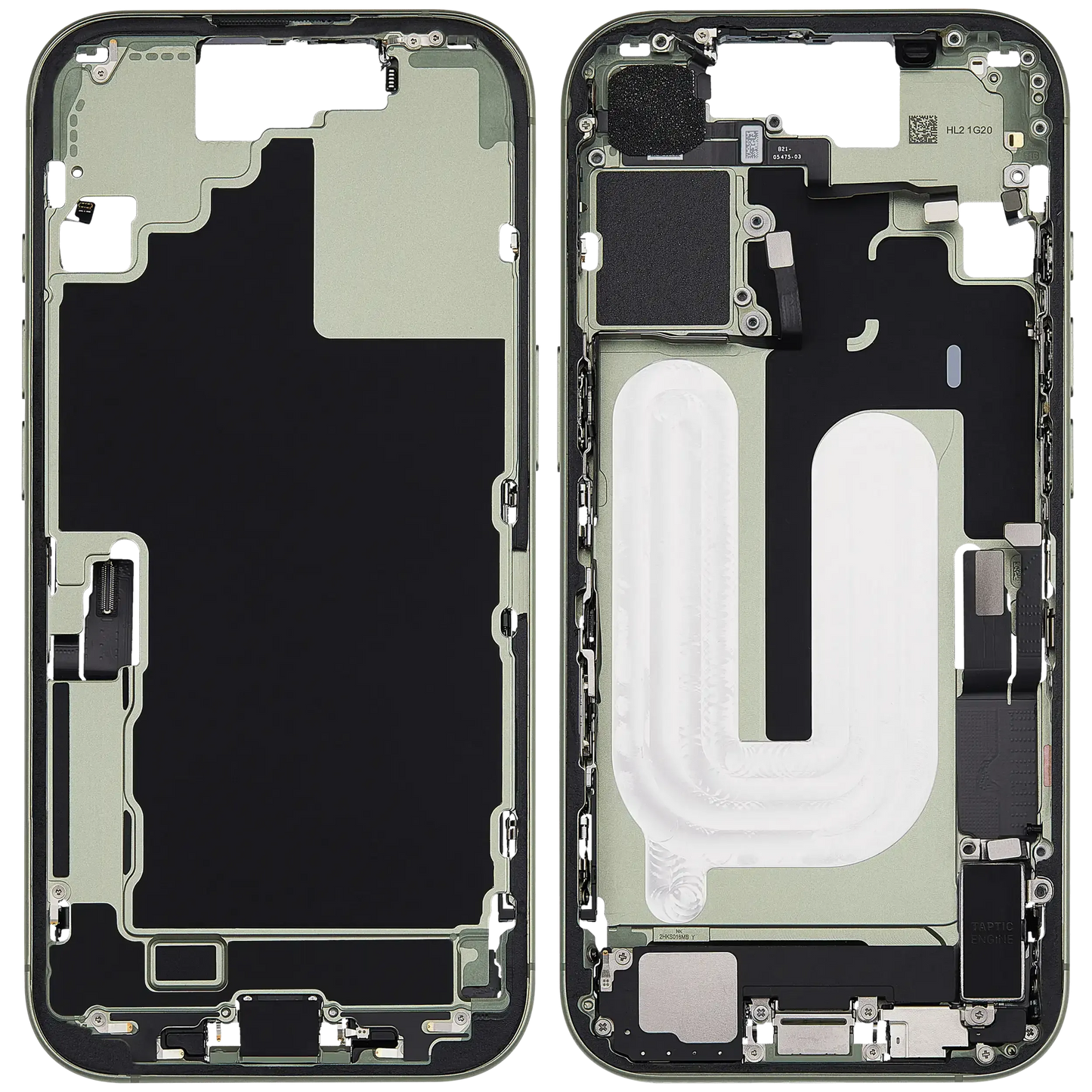 Mid-Frame Housing W/ Charging Port Flex & Small Parts For iPhone 17 (EU / Global Version) (Pull) (Sage)