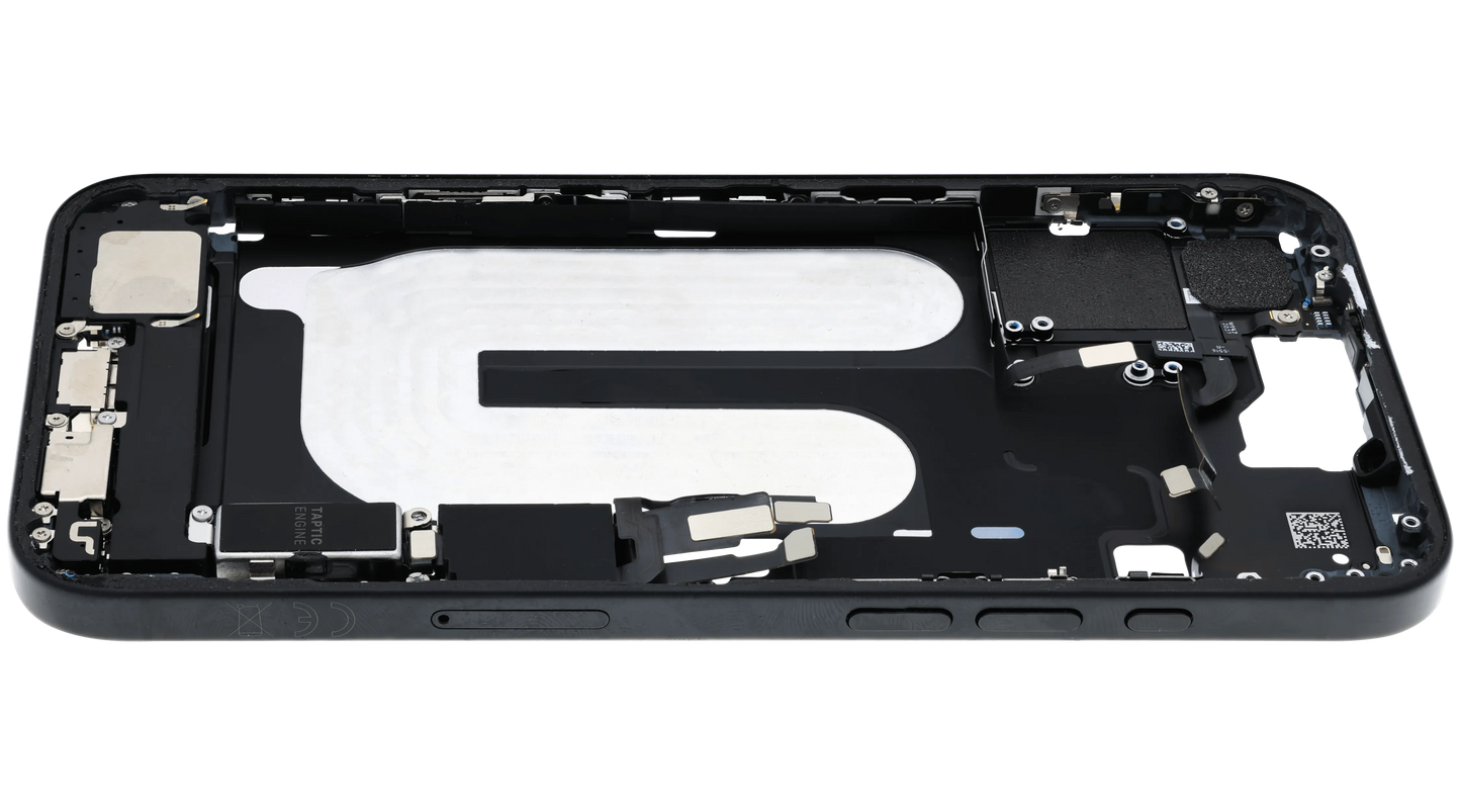 Mid-Frame Housing W/ Charging Port Flex & Small Parts For iPhone 16 Plus (EU / Global Version) (Pull) (Black)