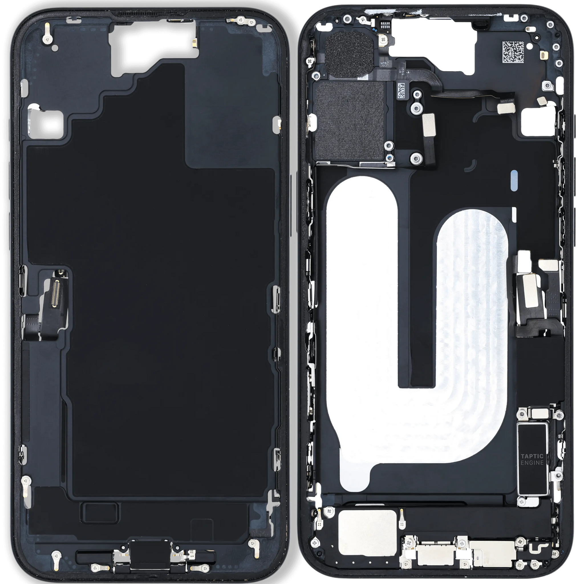Mid-Frame Housing W/ Charging Port Flex & Small Parts For iPhone 16 Plus (EU / Global Version) (Pull) (Black)