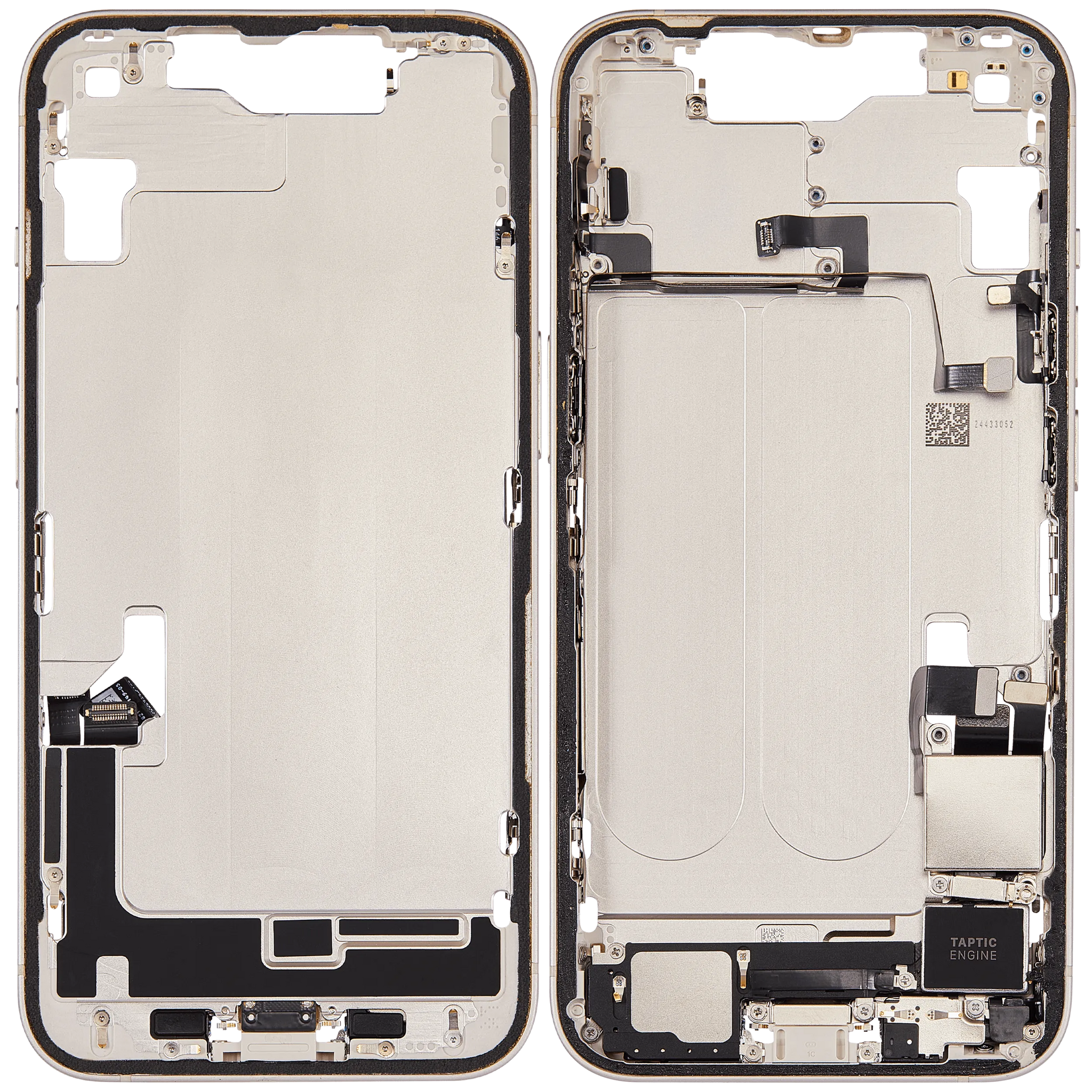 Mid-Frame Housing W/ Charging Port Flex & Small Parts For iPhone 14 (US Version) (Used OEM Pull: Grade A) (Starlight)