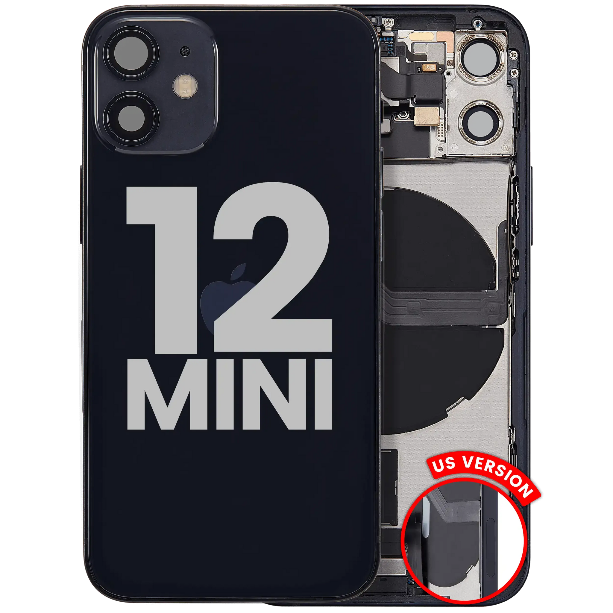 Back Housing W/ Charging Port Flex & Small Parts For iPhone 12 Mini (US Version) (Pull) (Black)