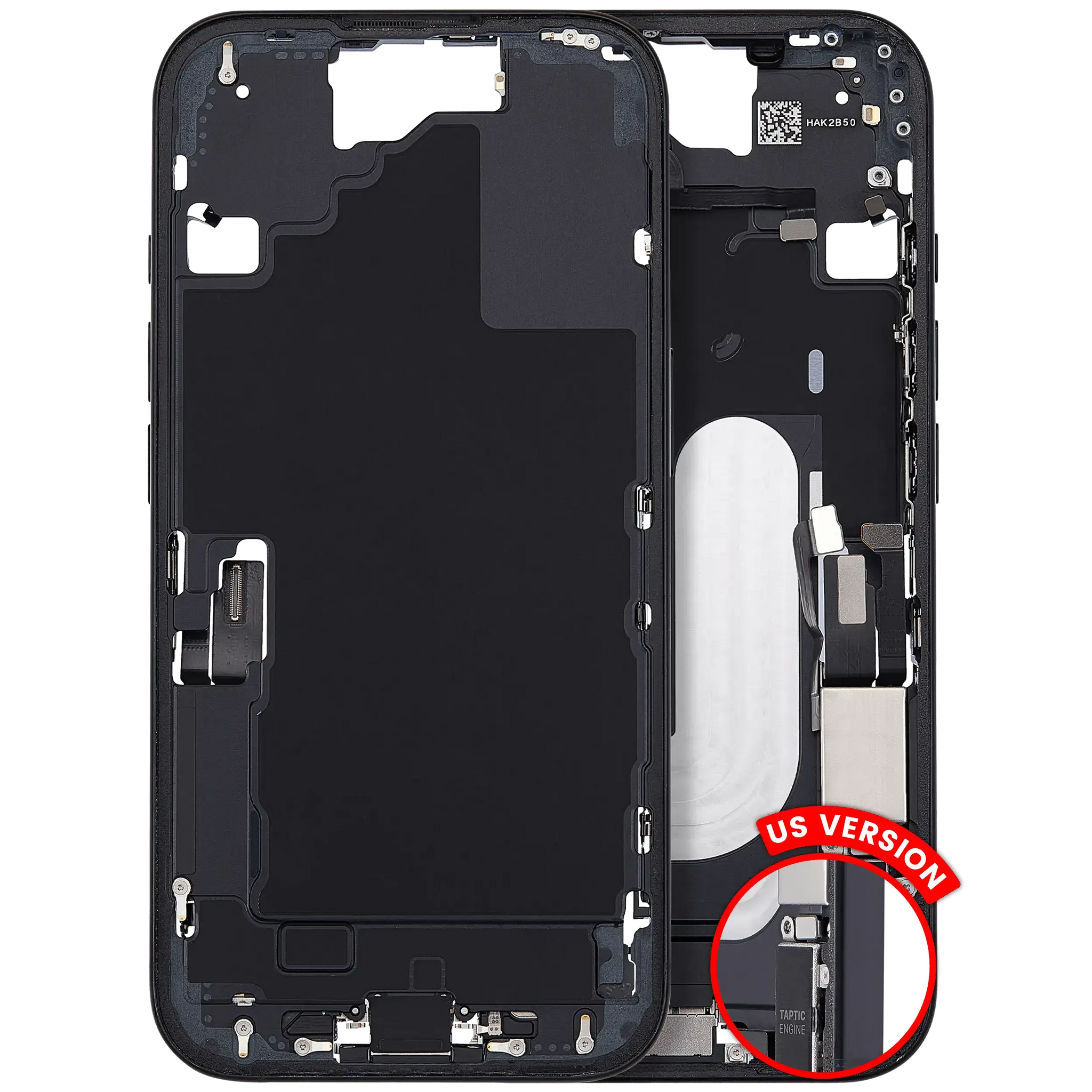 Mid-Frame Housing W/ Charging Port Flex & Small Parts For iPhone 16 (US Version) (Pull) (Black)
