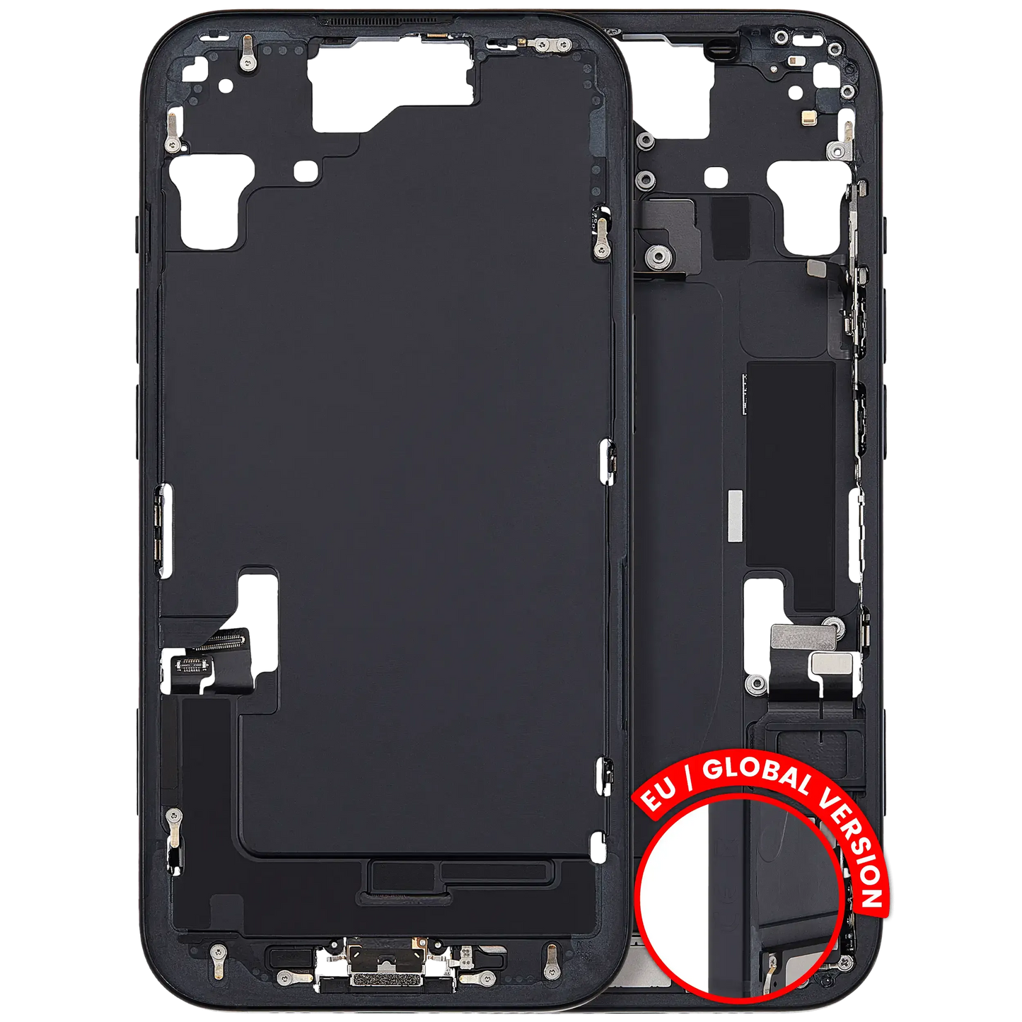 Mid-Frame Housing W/ Charging Port Flex & Small Parts For iPhone 15 (EU / Global Version) (Pull) (Black)