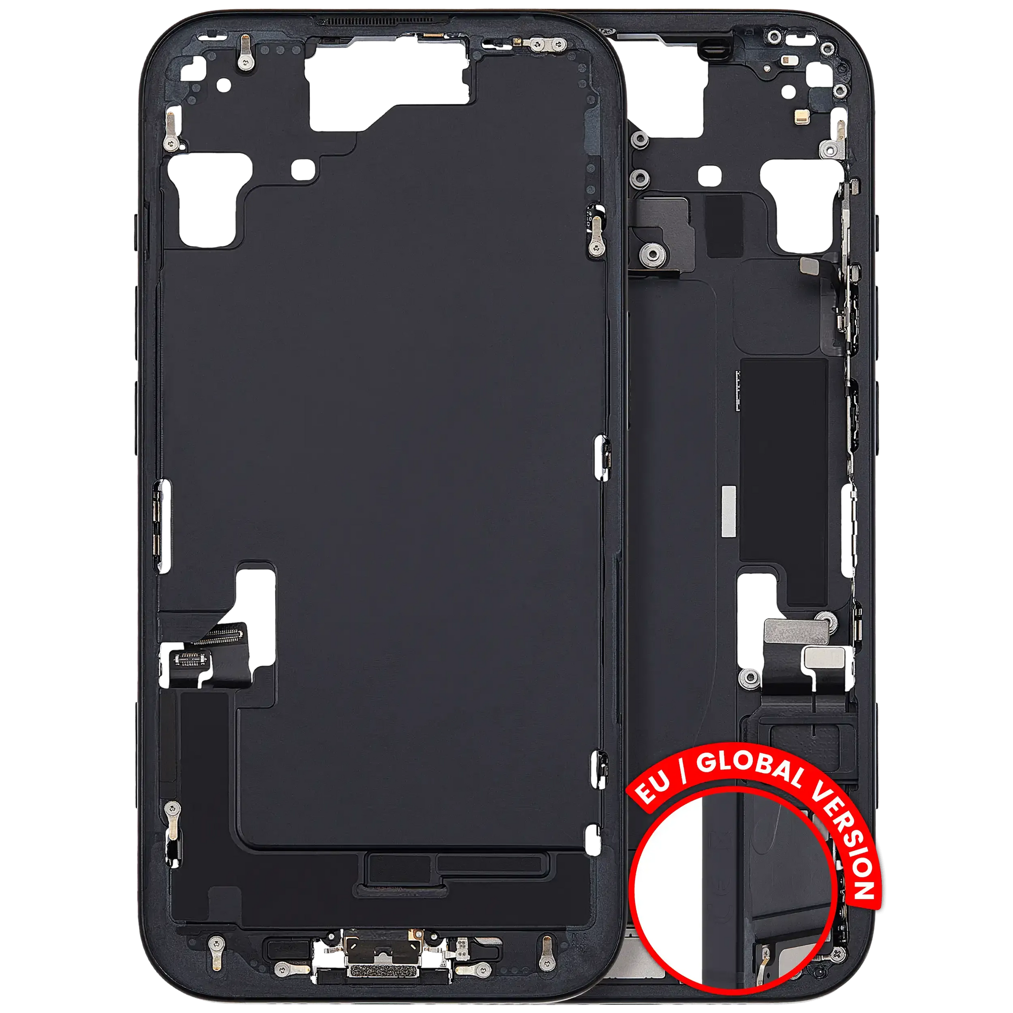 Mid-Frame Housing W/ Charging Port Flex & Small Parts For iPhone 15 (EU / Global Version) (Pull) (Black)