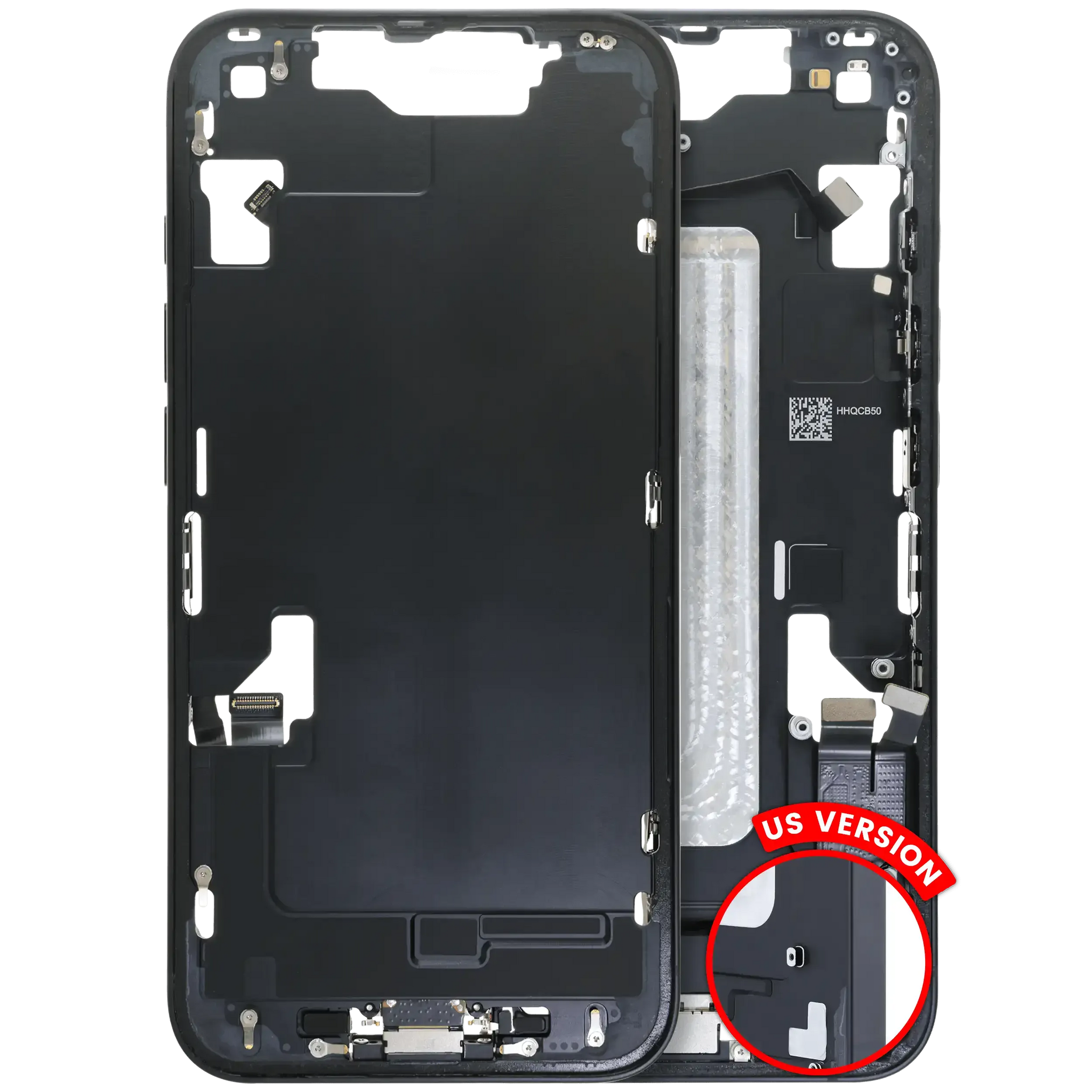 Mid-Frame Housing W/ Charging Port Flex & Small Parts For iPhone 16e (US Version) (Pull) (Black)