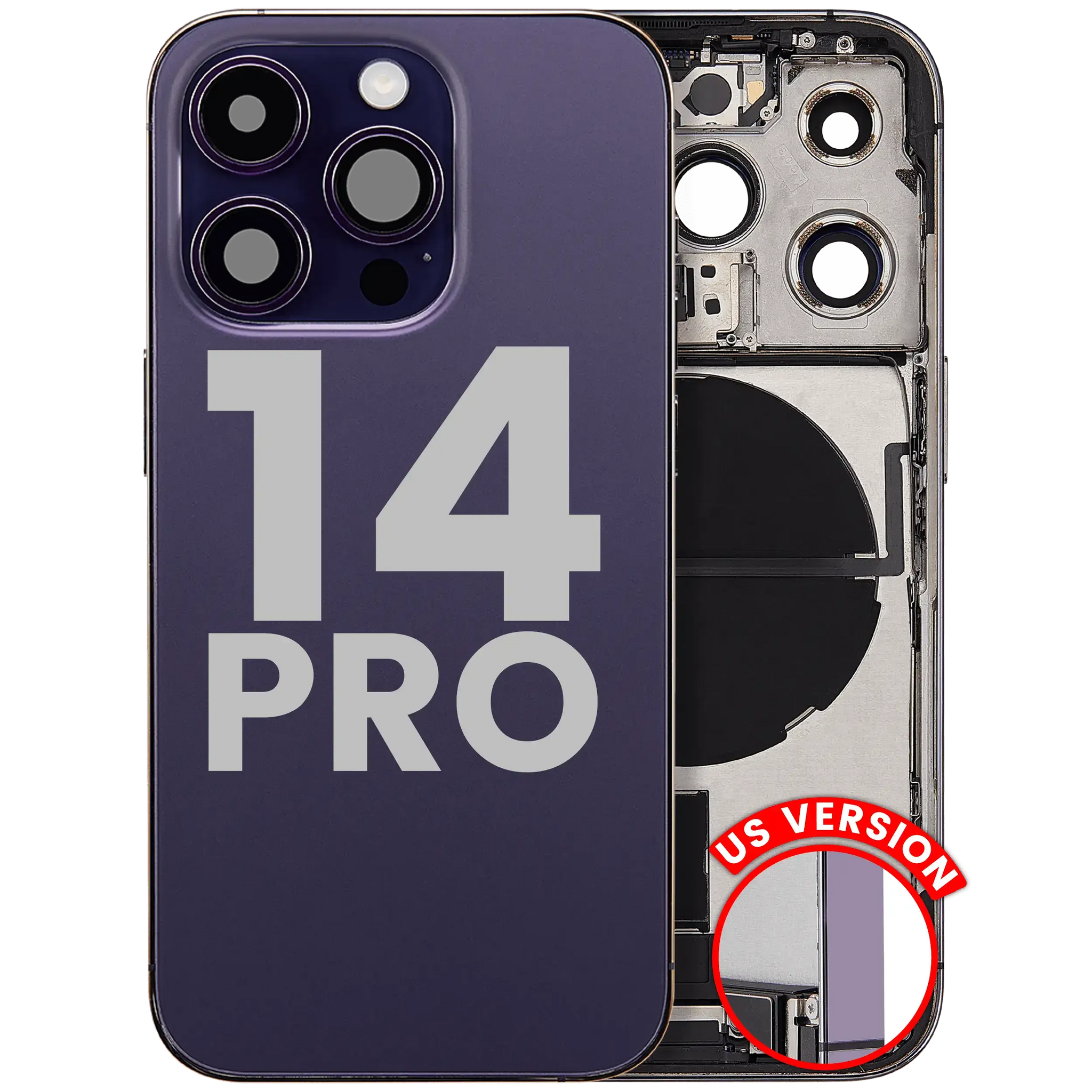 Back Housing W/ Charging Port Flex & Small Parts For iPhone 14 Pro (US Version) (Pull) (Deep Purple)