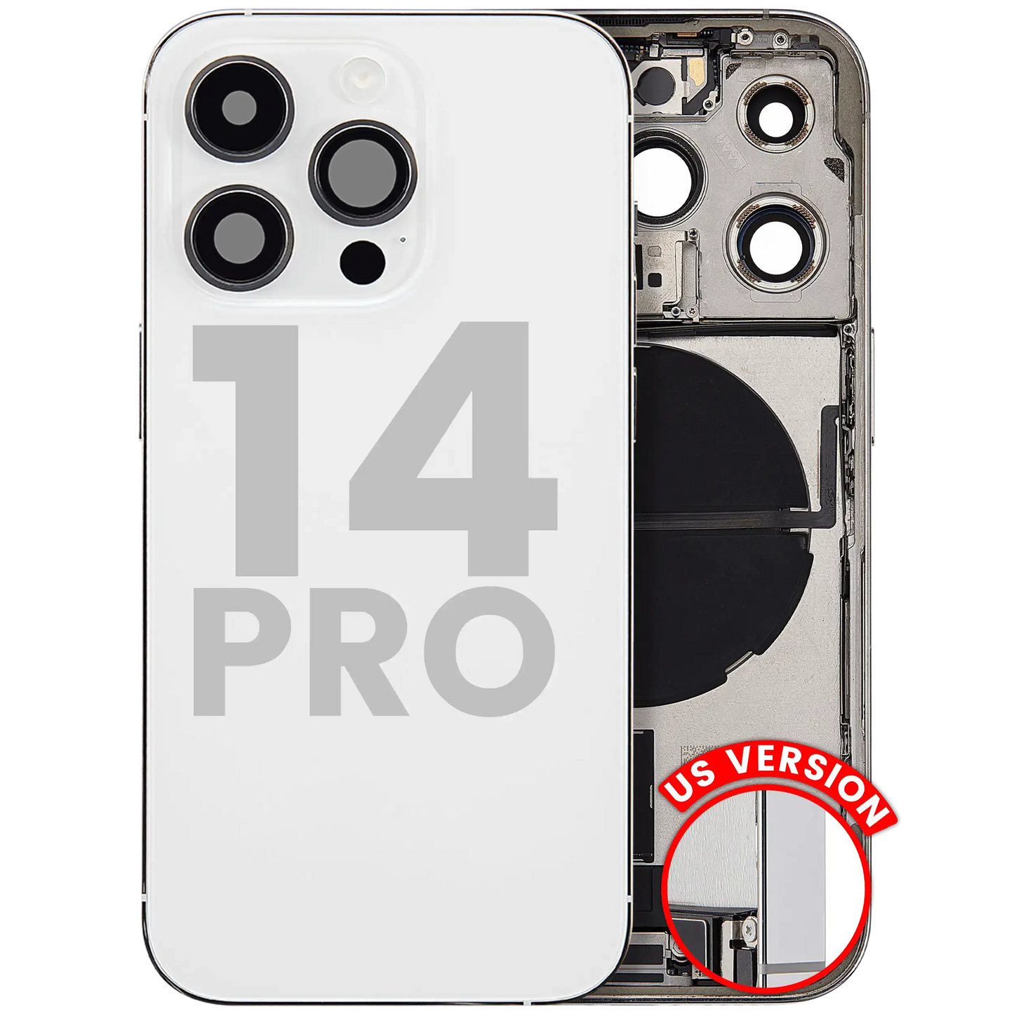Back Housing W/ Charging Port Flex & Small Parts For iPhone 14 Pro (US Version) (Pull) (Silver)