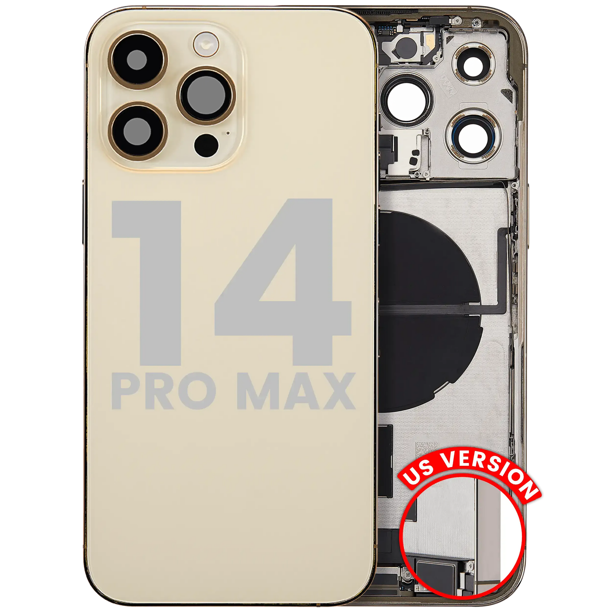 Back Housing W/ Charging Port Flex & Small Parts For iPhone 14 Pro Max (US Version) (Pull) (Gold)