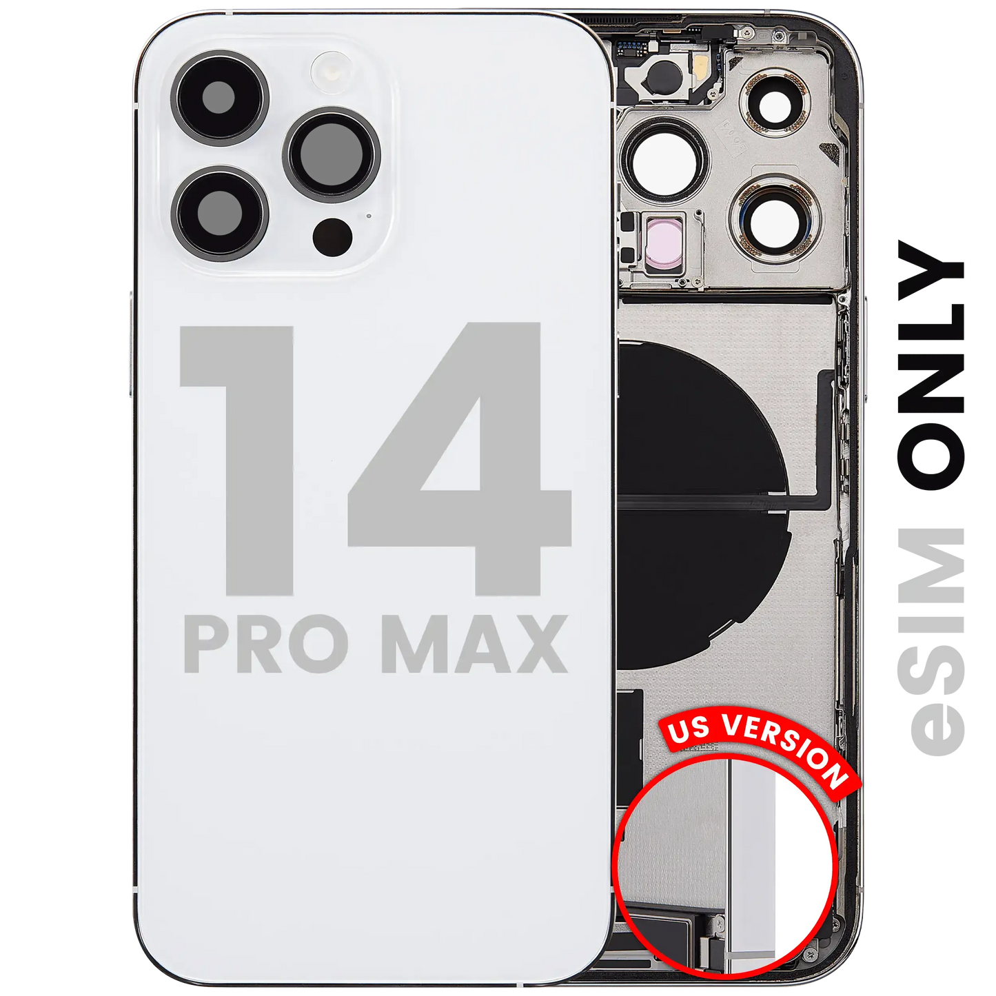 Back Housing W/ Charging Port Flex & Small Parts For iPhone 14 Pro Max (US Version) (Pull) (Silver)