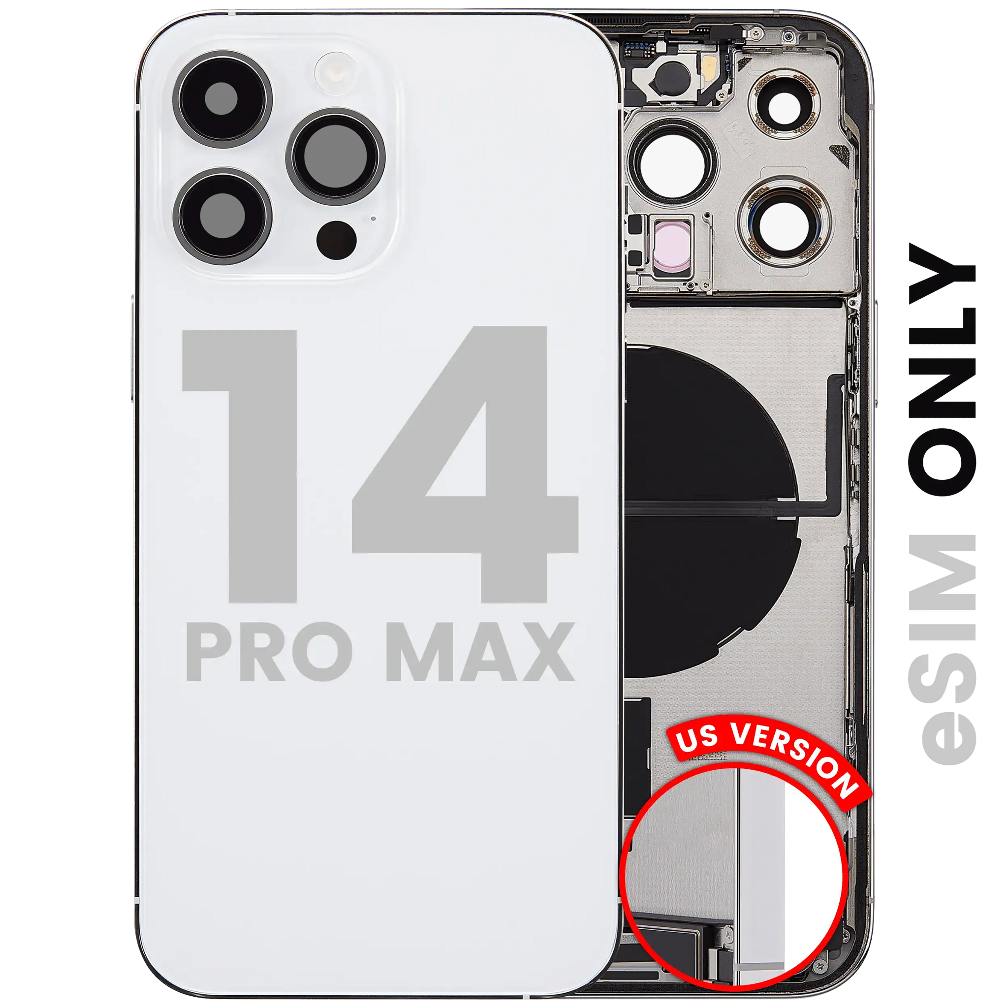 Back Housing W/ Charging Port Flex & Small Parts For iPhone 14 Pro Max (US Version) (Pull) (Silver)