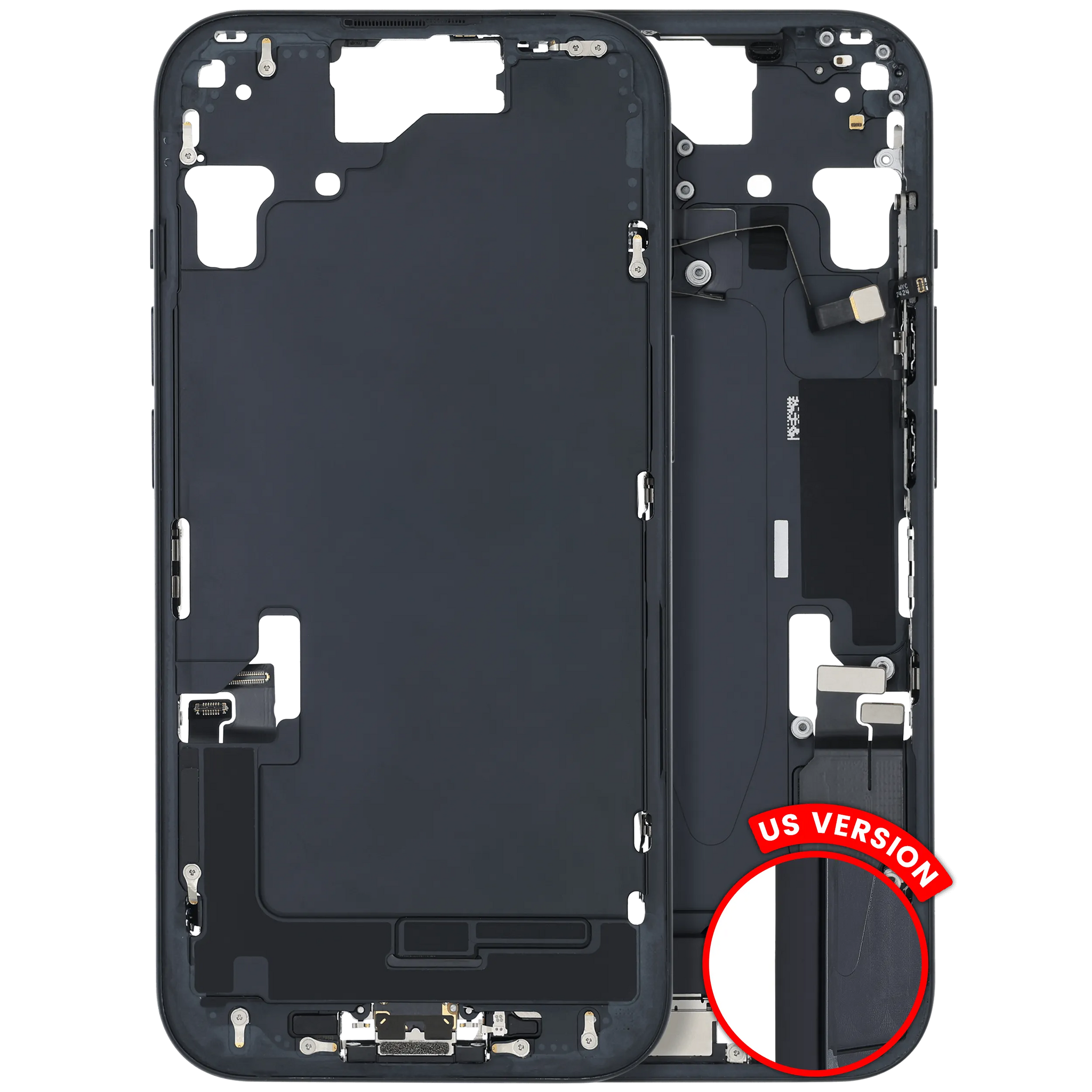 Mid-Frame Housing W/ Charging Port Flex & Small Parts For iPhone 15 (US Version) (Pull) (Black)