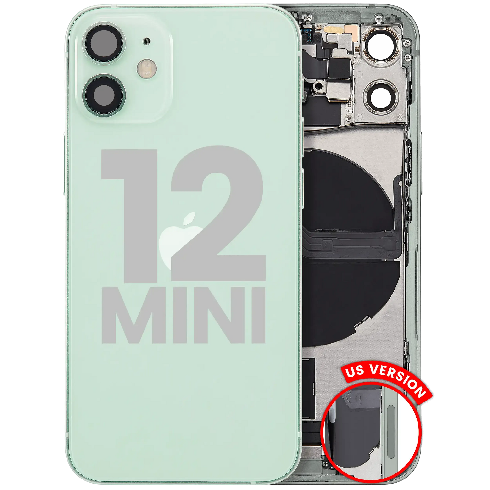 Back Housing W/ Charging Port Flex & Small Parts For iPhone 12 Mini (US Version) (Pull) (Green)
