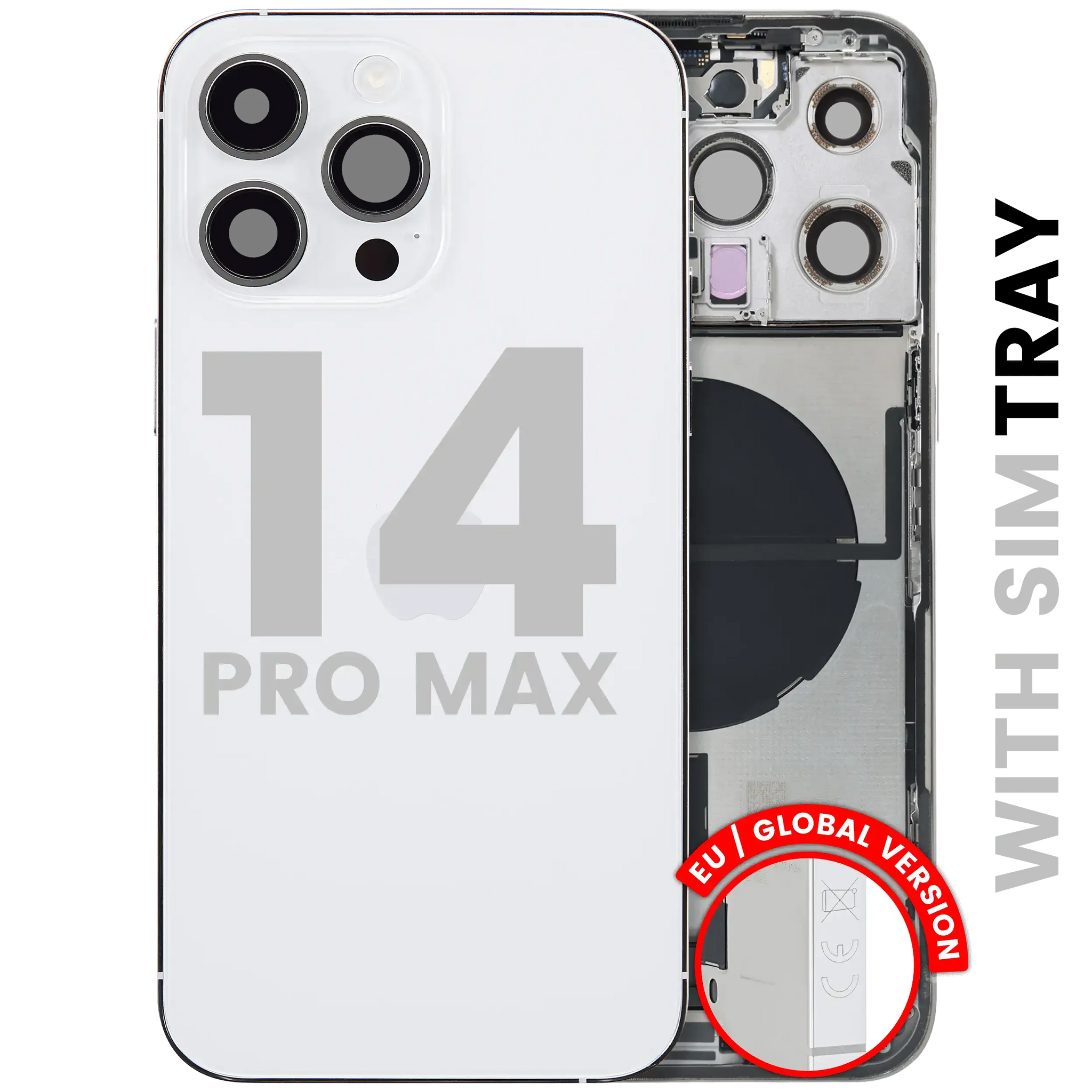 Back Housing W/ Charging Port Flex & Small Parts For iPhone 14 Pro Max (EU / Global Version) (Pull) (Silver)