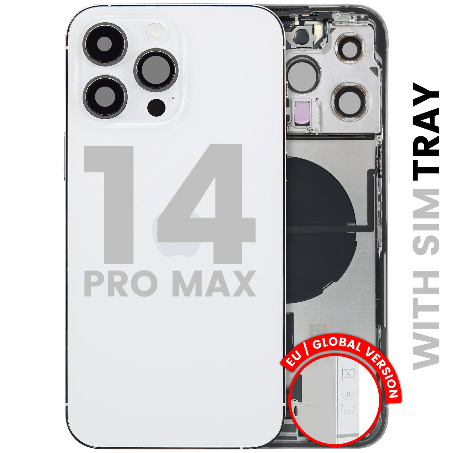 Back Housing W/ Charging Port Flex & Small Parts For iPhone 14 Pro Max (EU / Global Version) (Pull) (Silver)