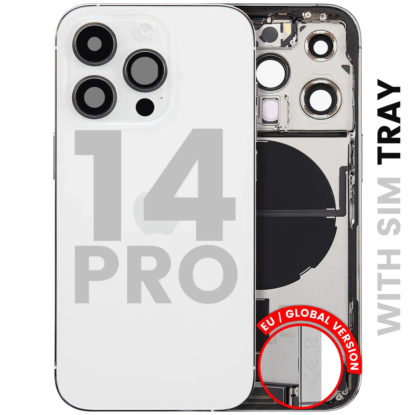 Back Housing W/ Charging Port Flex & Small Parts For iPhone 14 Pro (EU / Global Version) (Pull) (Silver)