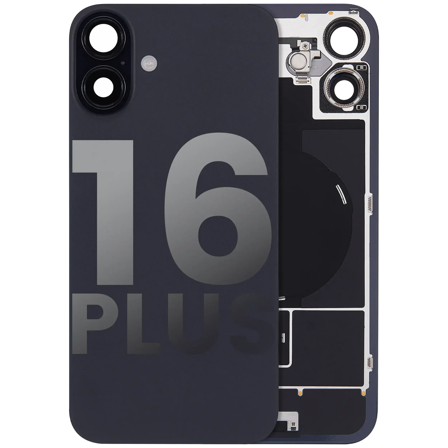 Back Glass w/ MagSafe Magnet & NFC & Flashlight Flex For iPhone 16 Plus (Pull) (Black)