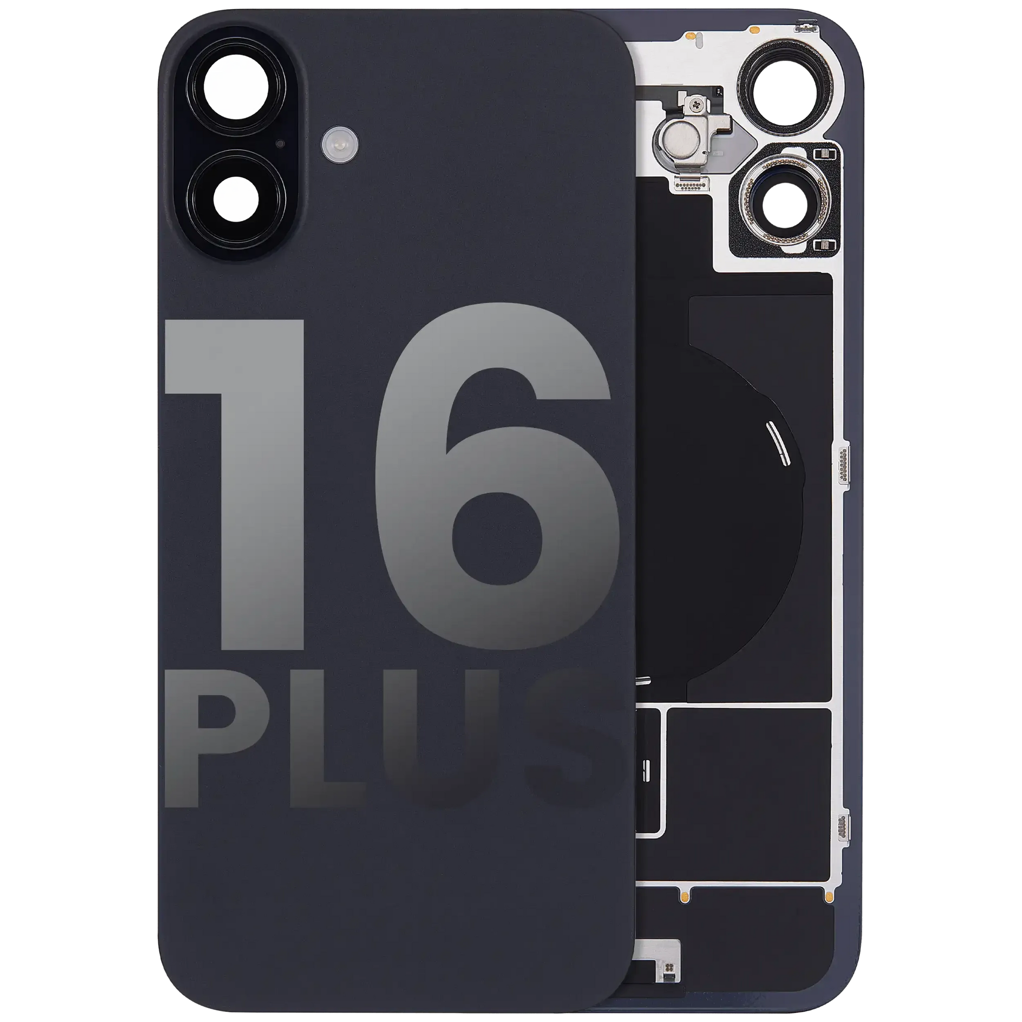 Back Glass w/ MagSafe Magnet & NFC & Flashlight Flex For iPhone 16 Plus (Pull) (Black)