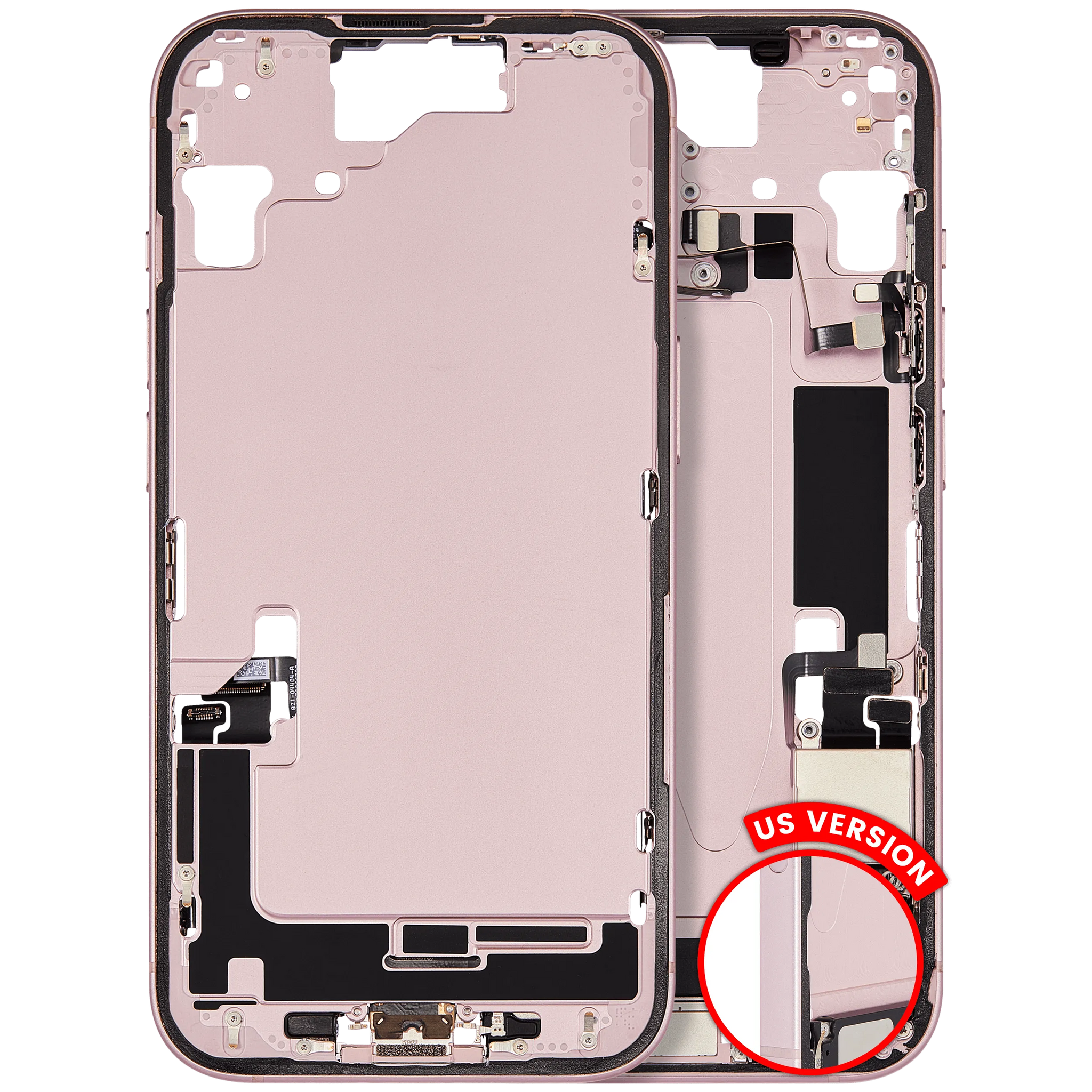 Mid-Frame Housing W/ Charging Port Flex & Small Parts For iPhone 15 (US Version) (Pull) (Pink)