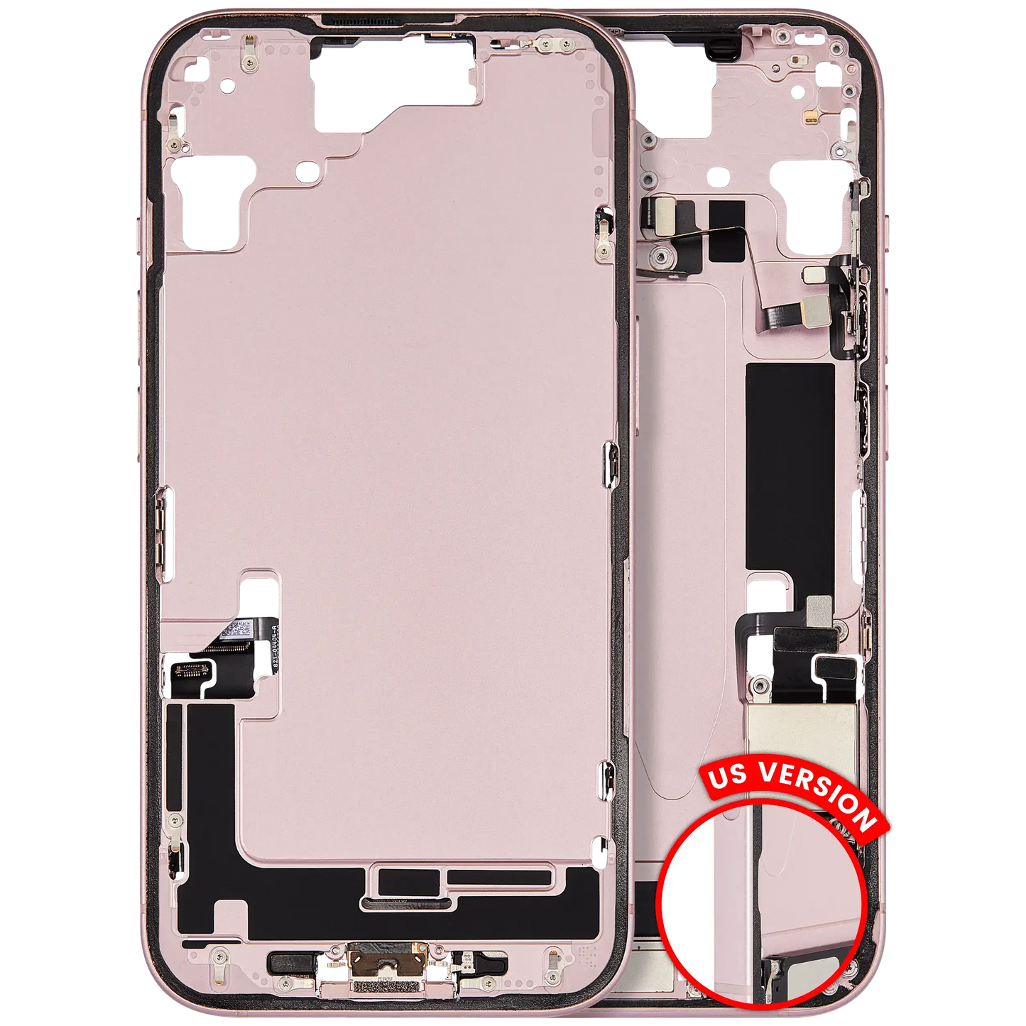 Mid-Frame Housing W/ Charging Port Flex & Small Parts For iPhone 15 (US Version) (Pull) (Pink)