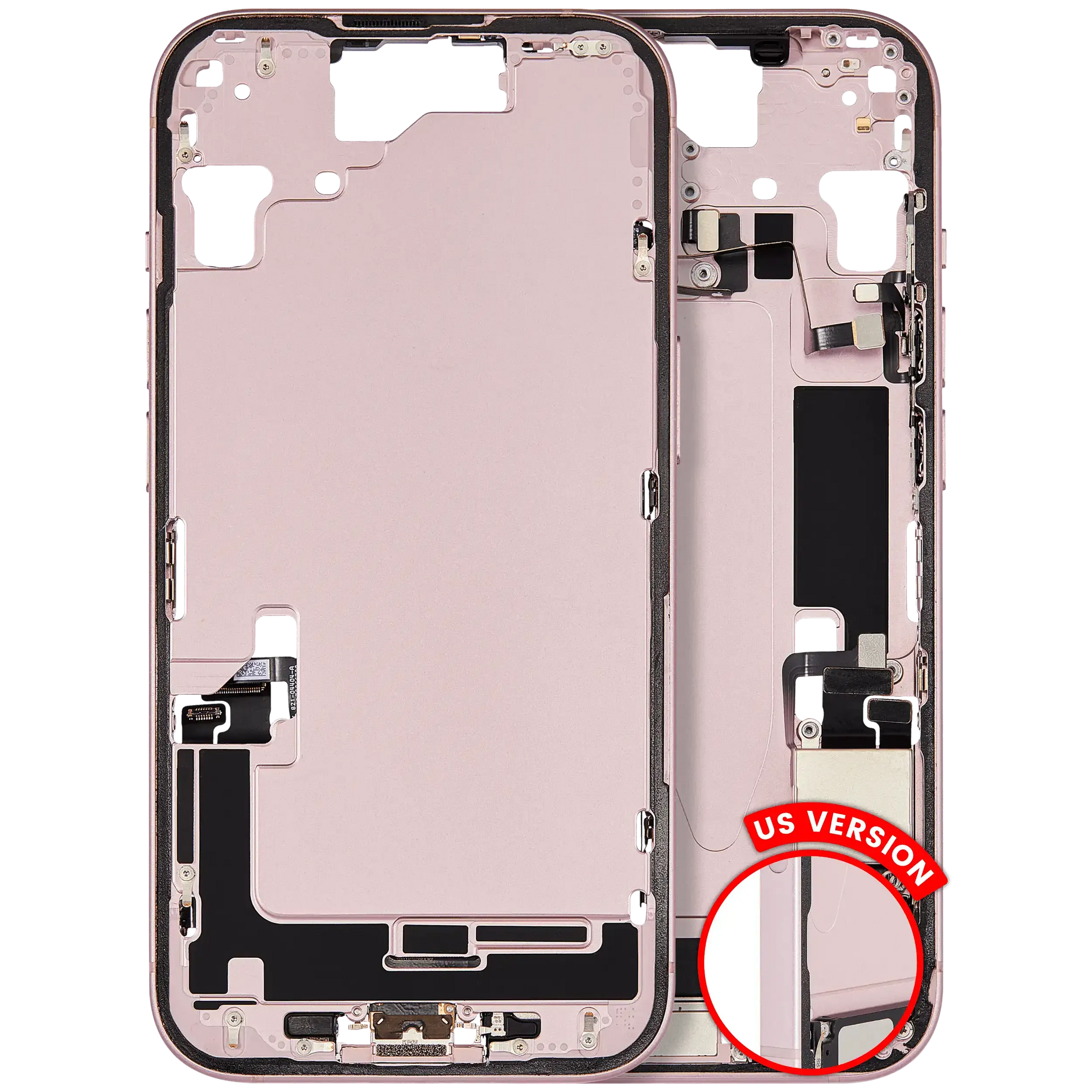 Mid-Frame Housing W/ Charging Port Flex & Small Parts For iPhone 15 (US Version) (Pull) (Pink)