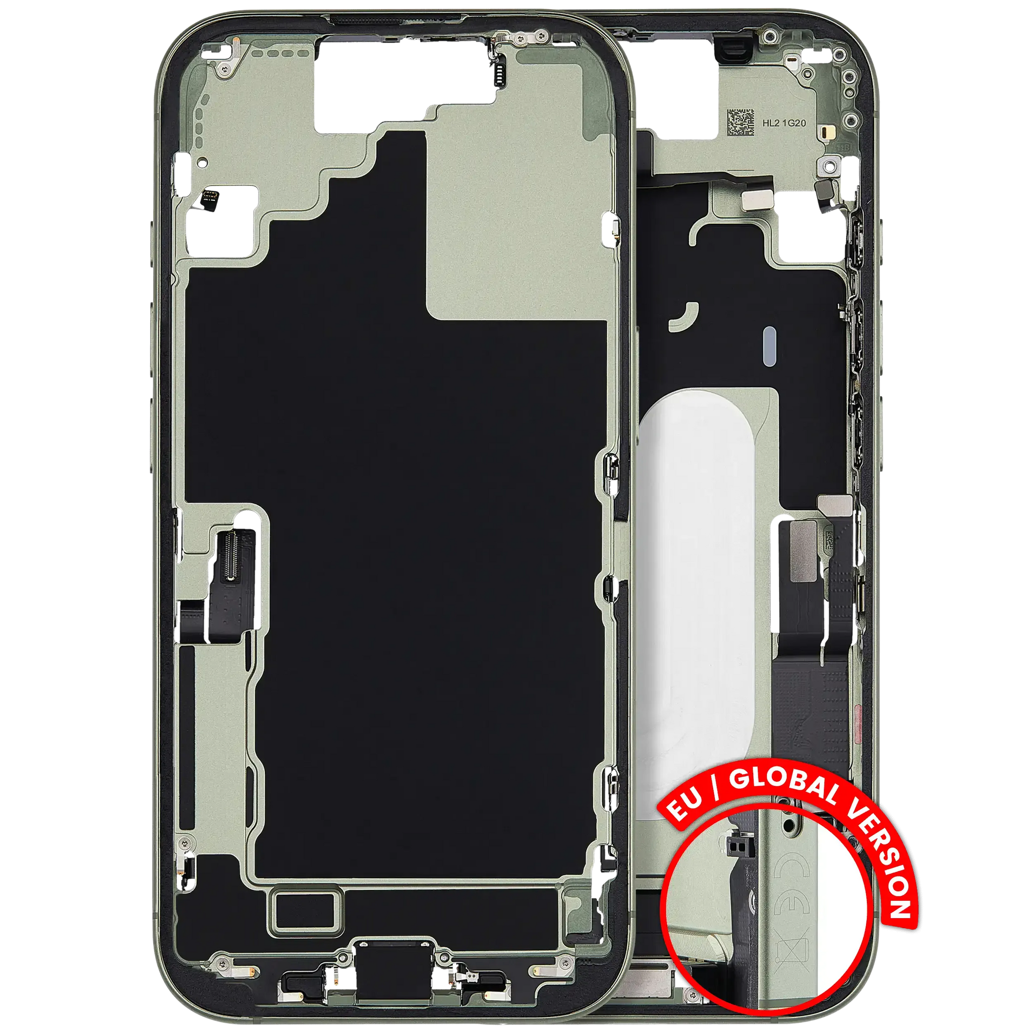 Mid-Frame Housing W/ Charging Port Flex & Small Parts For iPhone 17 (EU / Global Version) (Pull) (Sage)