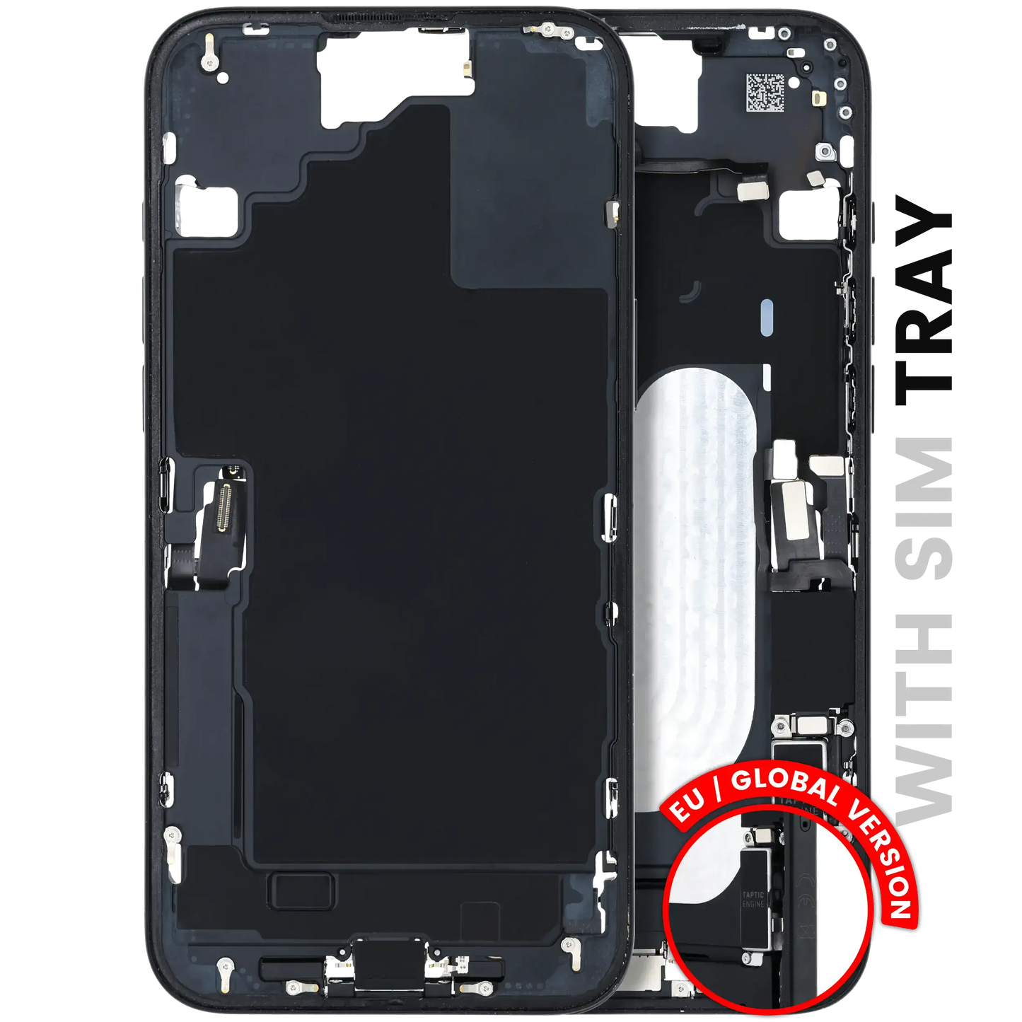 Mid-Frame Housing W/ Charging Port Flex & Small Parts For iPhone 16 Plus (EU / Global Version) (Pull) (Black)