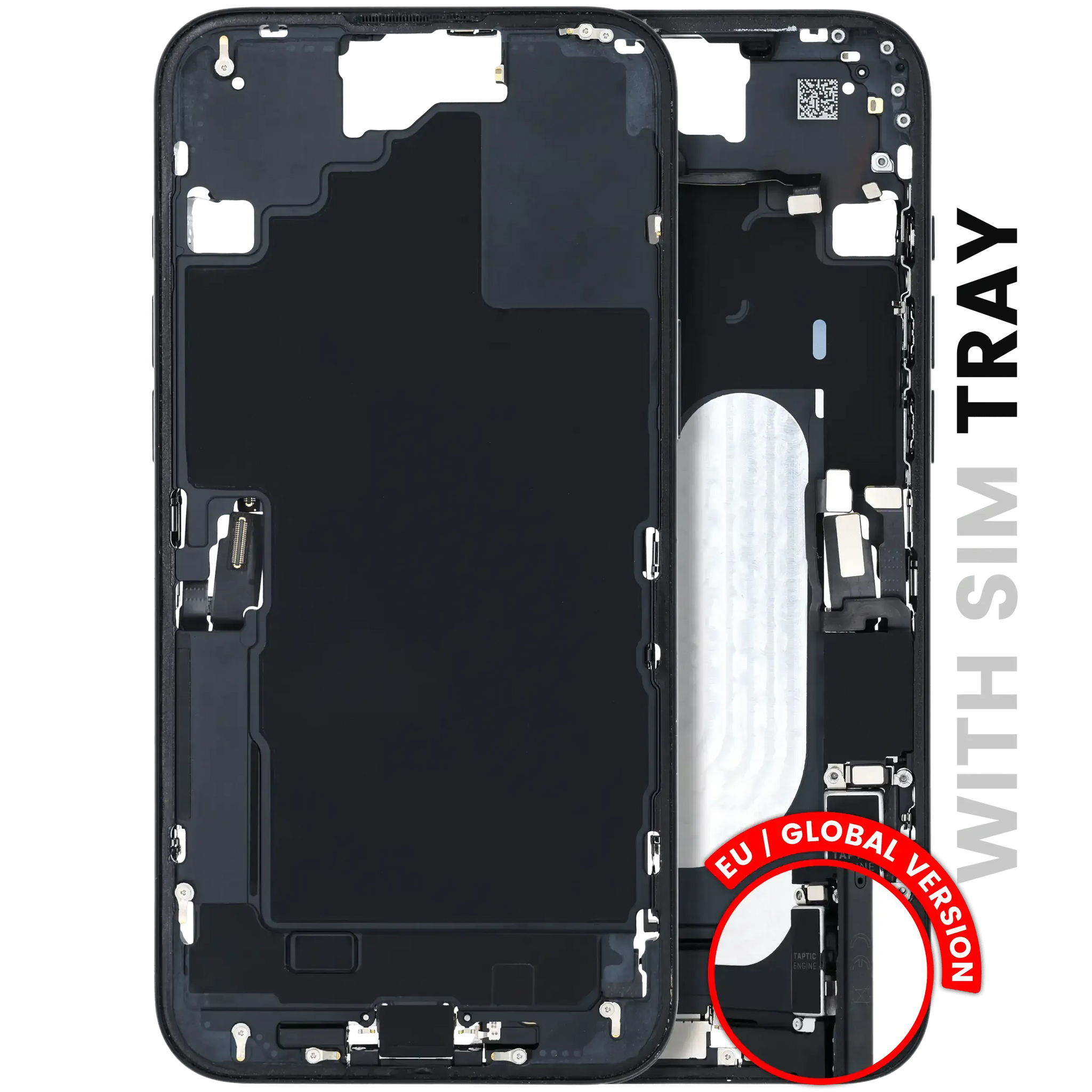 Mid-Frame Housing W/ Charging Port Flex & Small Parts For iPhone 16 Plus (EU / Global Version) (Pull) (Black)