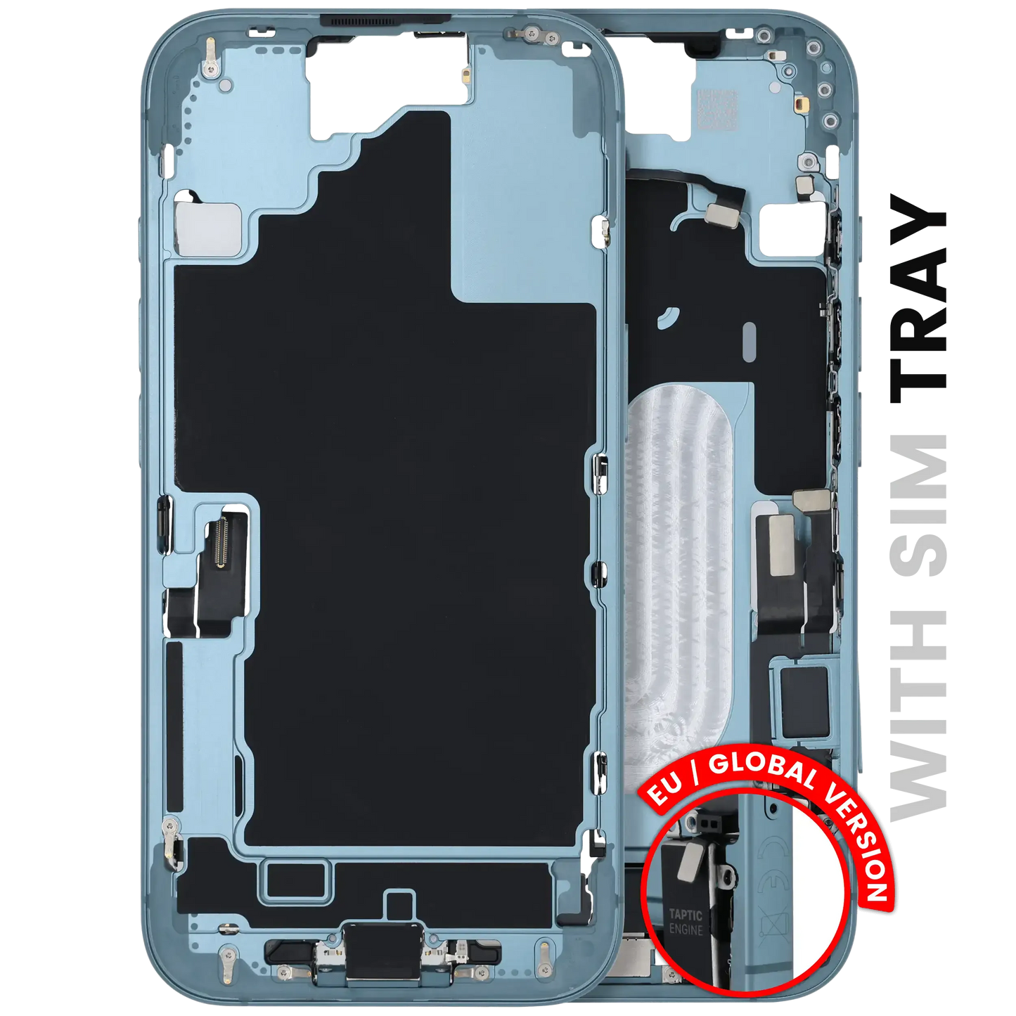 Mid-Frame Housing W/ Charging Port Flex & Small Parts For iPhone 16 (EU / Global Version) (Pull) (Teal)