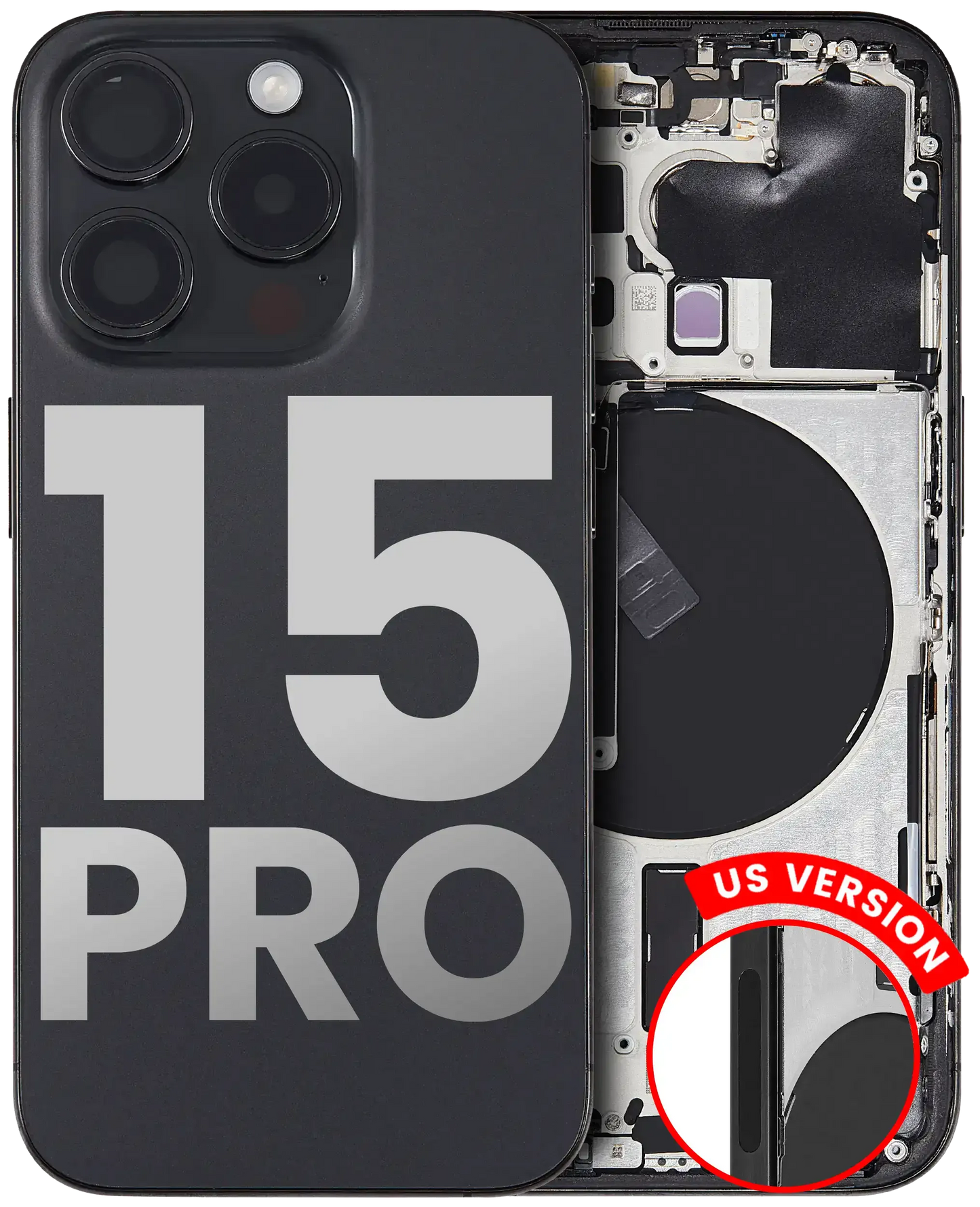 Back Housing W/ Small Parts Compatible For iPhone 15 Pro (US Version) (Pull) (Black Titanium)