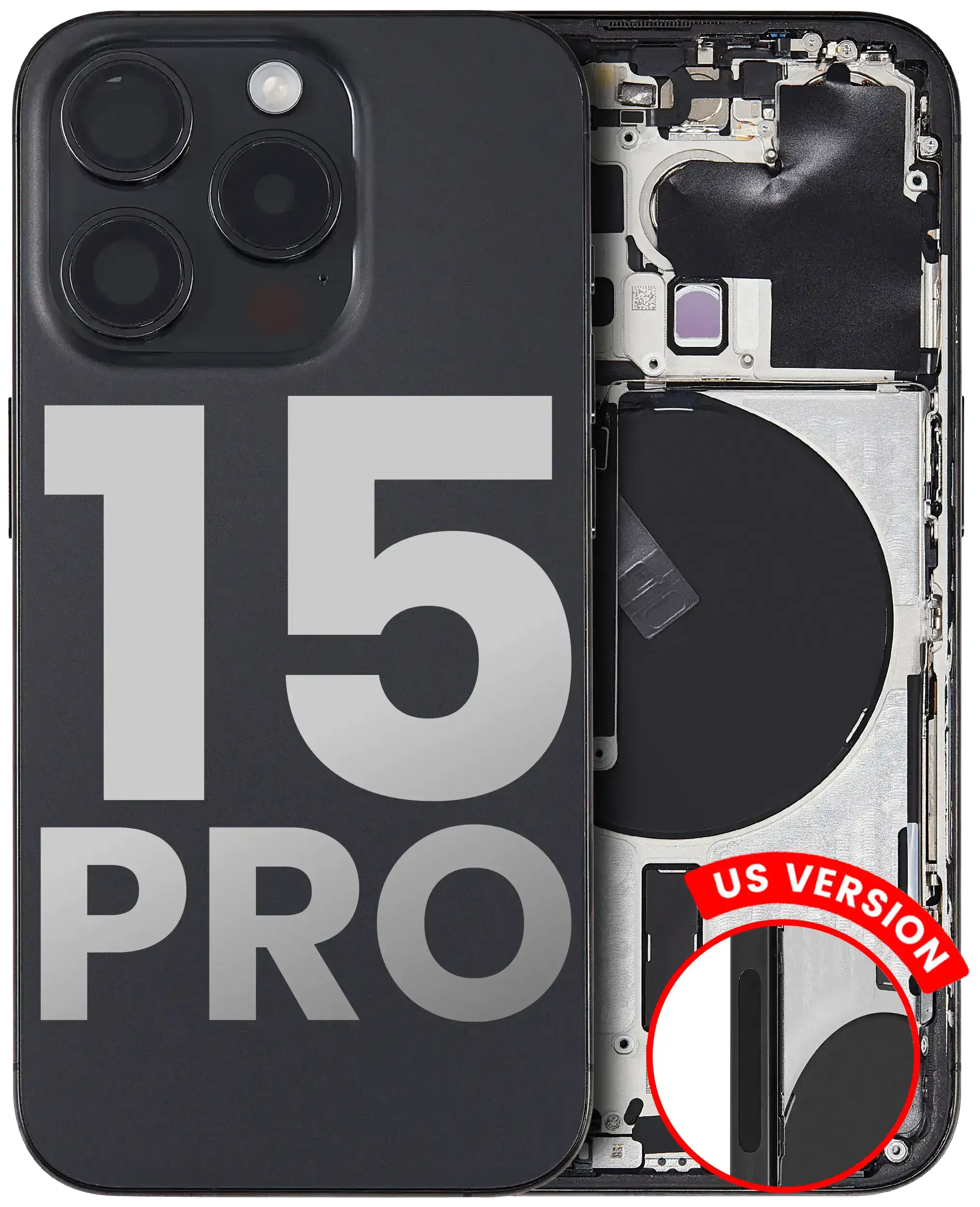 Back Housing W/ Small Parts Compatible For iPhone 15 Pro (US Version) (Pull) (Black Titanium)