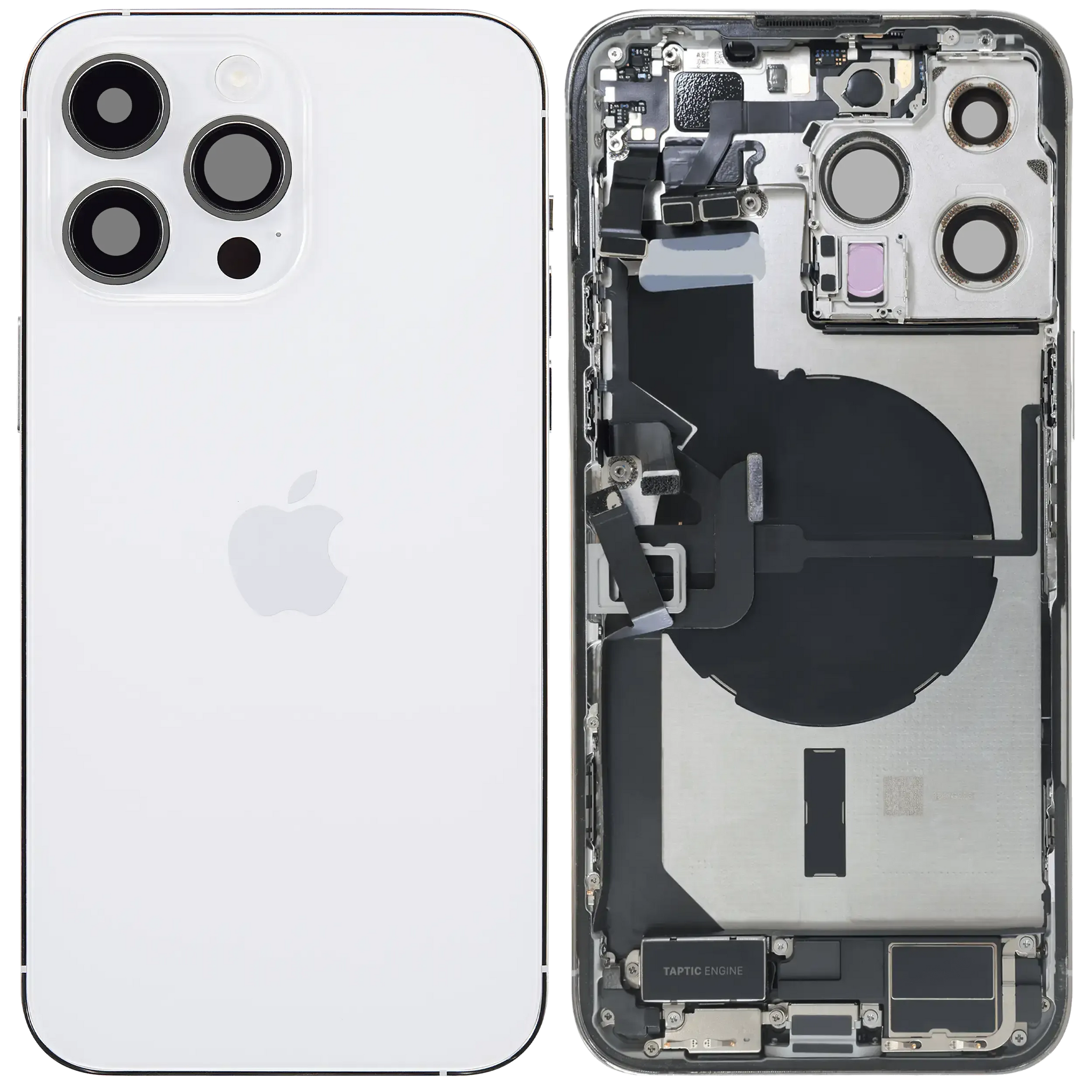 Back Housing W/ Charging Port Flex & Small Parts For iPhone 14 Pro Max (EU / Global Version) (Pull) (Silver)