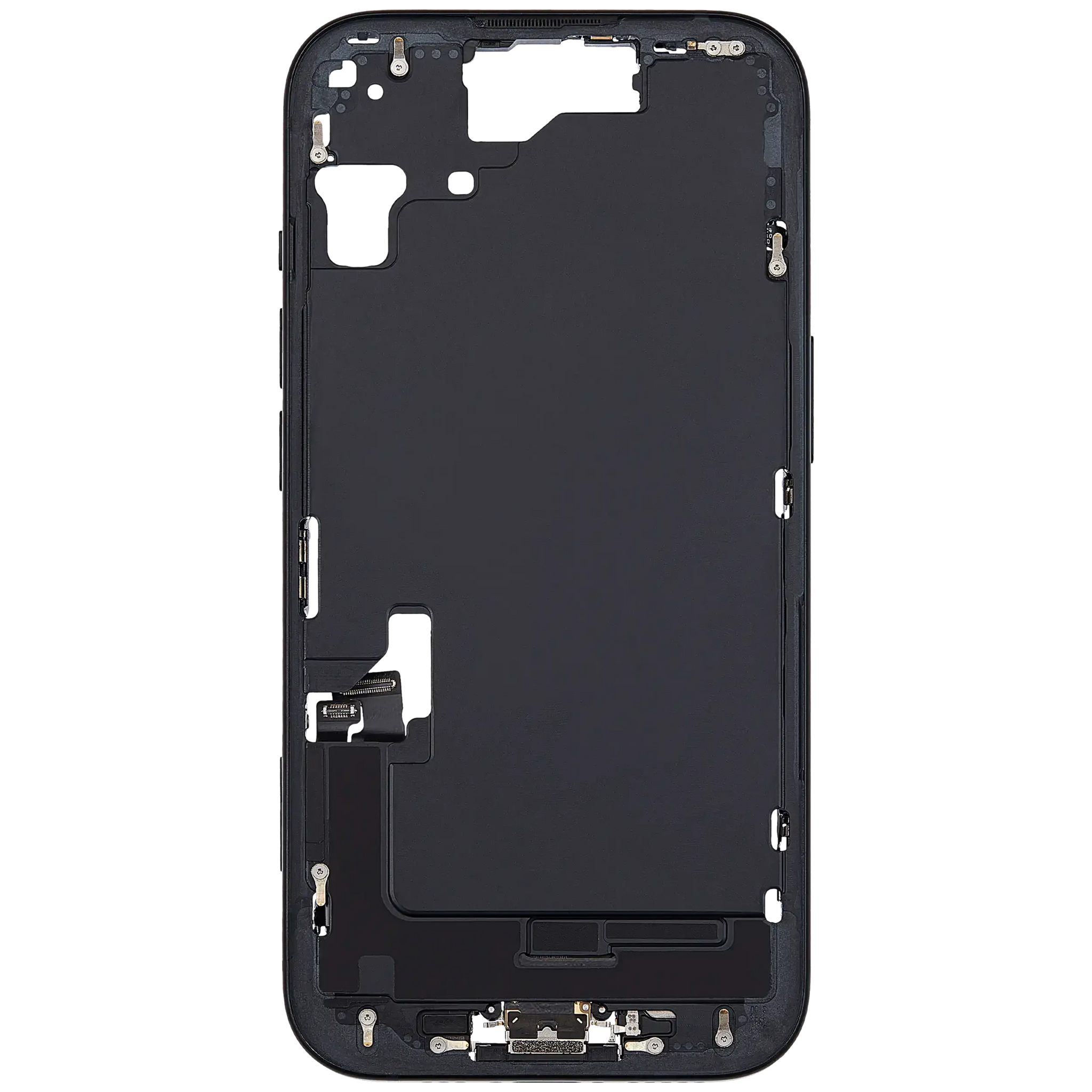Mid-Frame Housing W/ Charging Port Flex & Small Parts For iPhone 15 (EU / Global Version) (Pull) (Black)