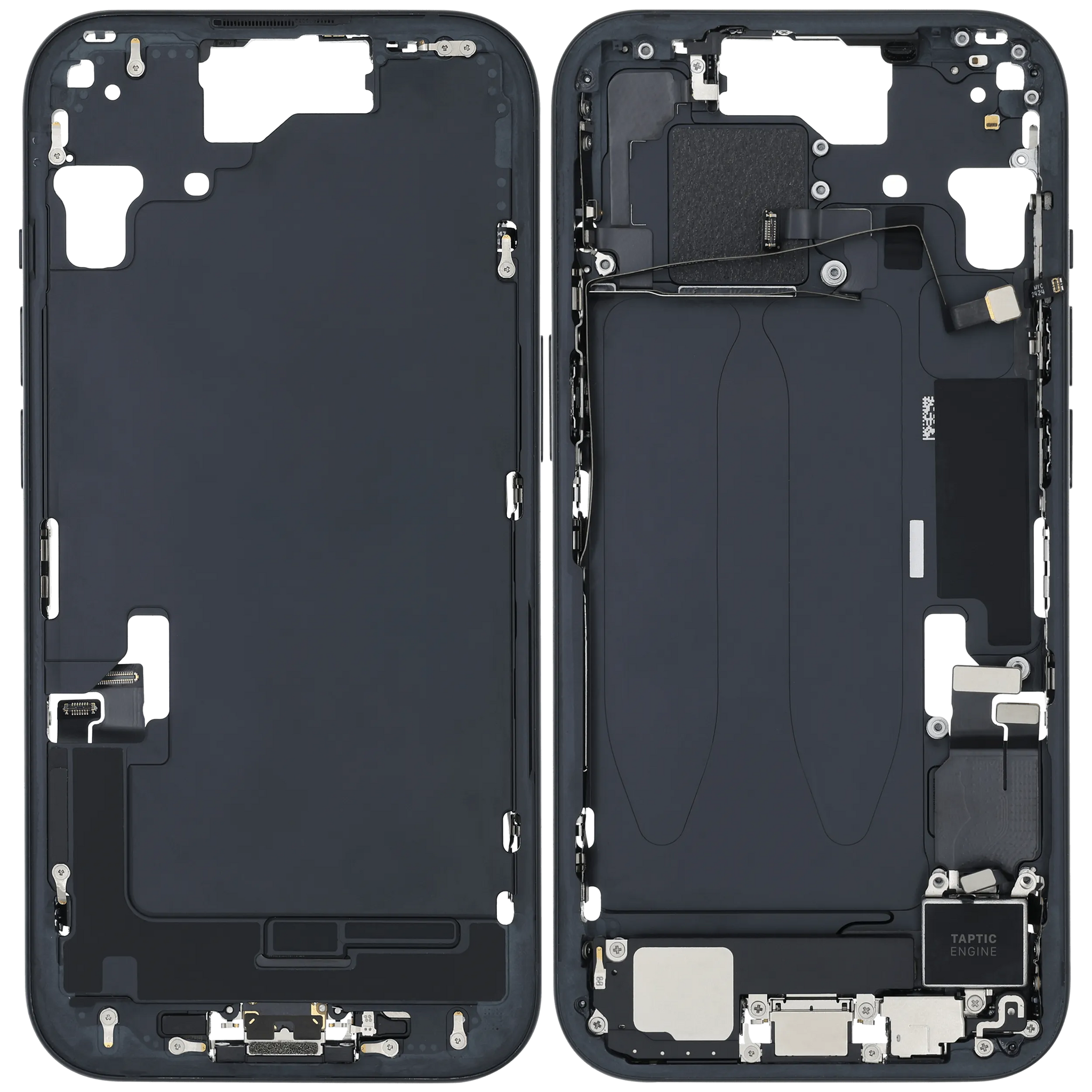 Mid-Frame Housing W/ Charging Port Flex & Small Parts For iPhone 15 (US Version) (Pull) (Black)